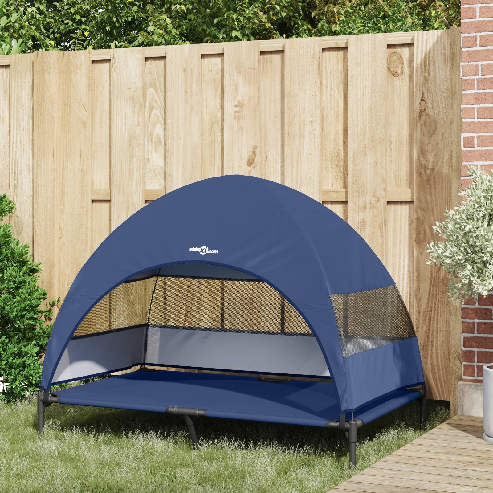 vidaXL Erhöhtes Hundebett mit Abnehmbarem Dach Marineblau XL Stahl