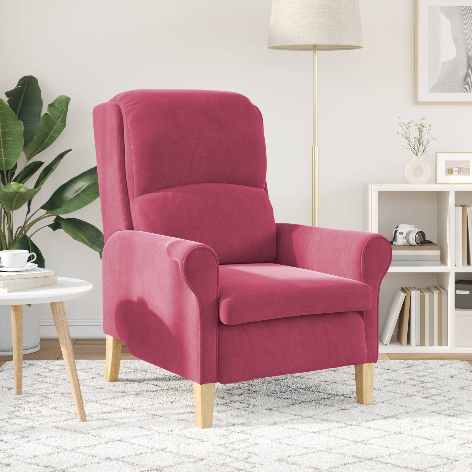 vidaXL Burgunderroter Sessel Burgunderrot Polyesterstoff mit Holzbeinen