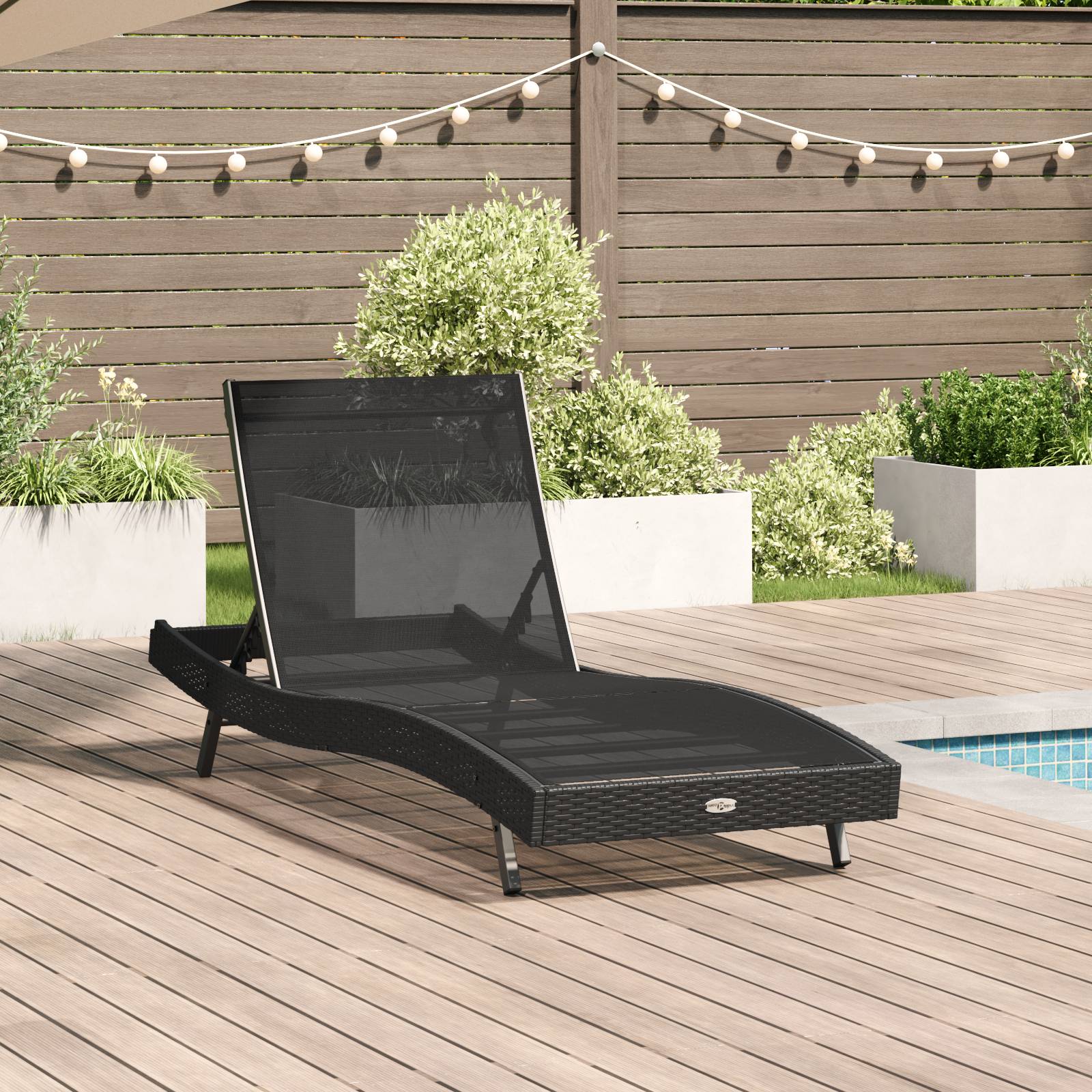 vidaXL Schwarze Sonnenliege aus Poly Rattan und Textilene von