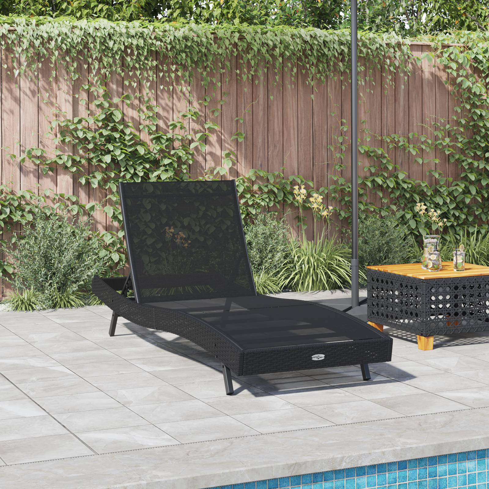 vidaXL Schwarze Sonnenliege aus Poly Rattan und Textilene von