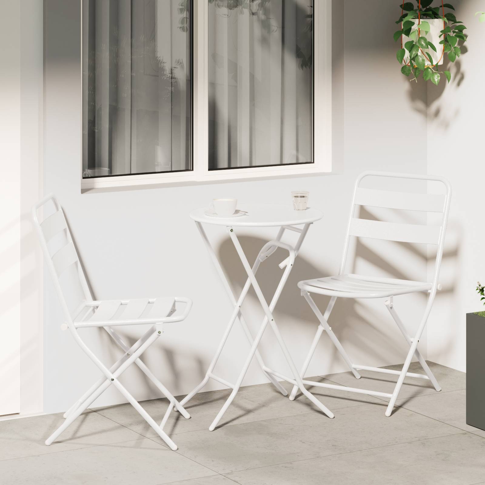 vidaXL 3-teiliges Klapp-Bistro-Set Weiß Stahl