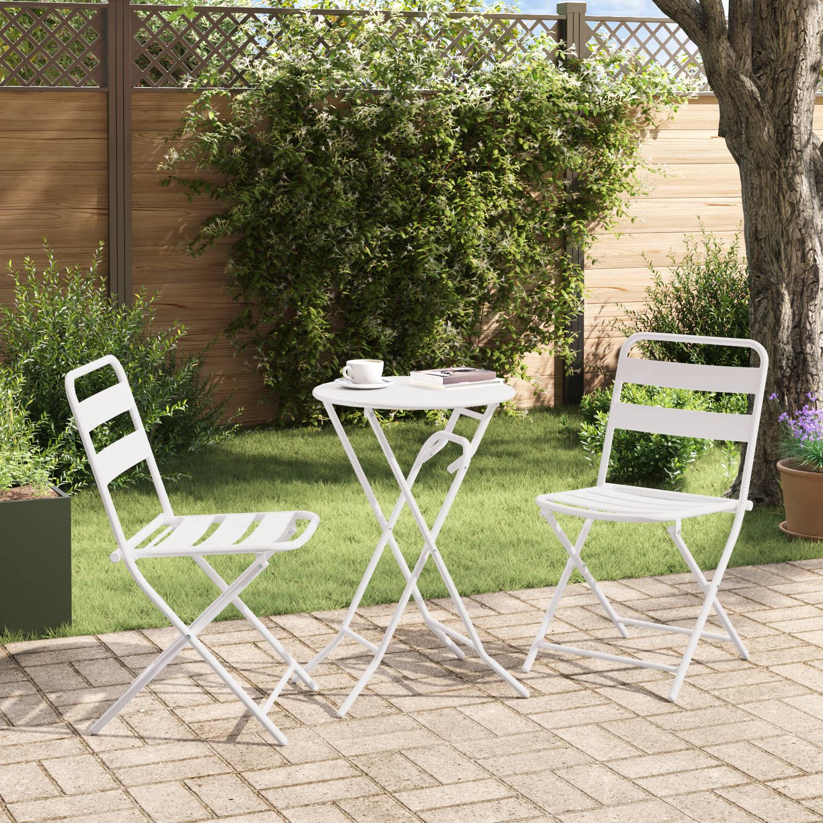 vidaXL 3-teiliges Klapp-Bistro-Set Weiß Stahl