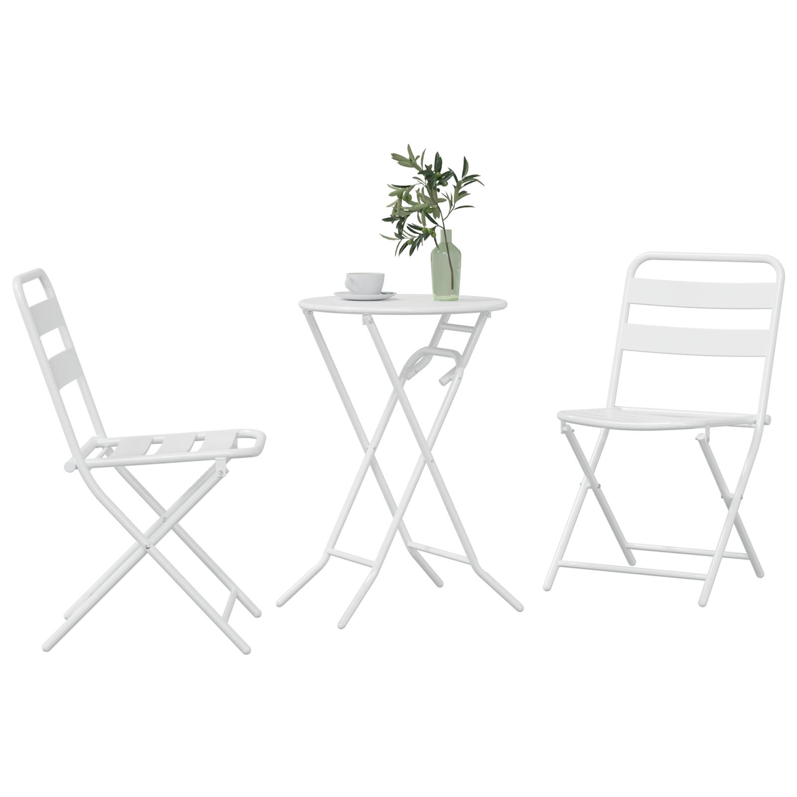 vidaXL 3-teiliges Klapp-Bistro-Set Weiß Stahl