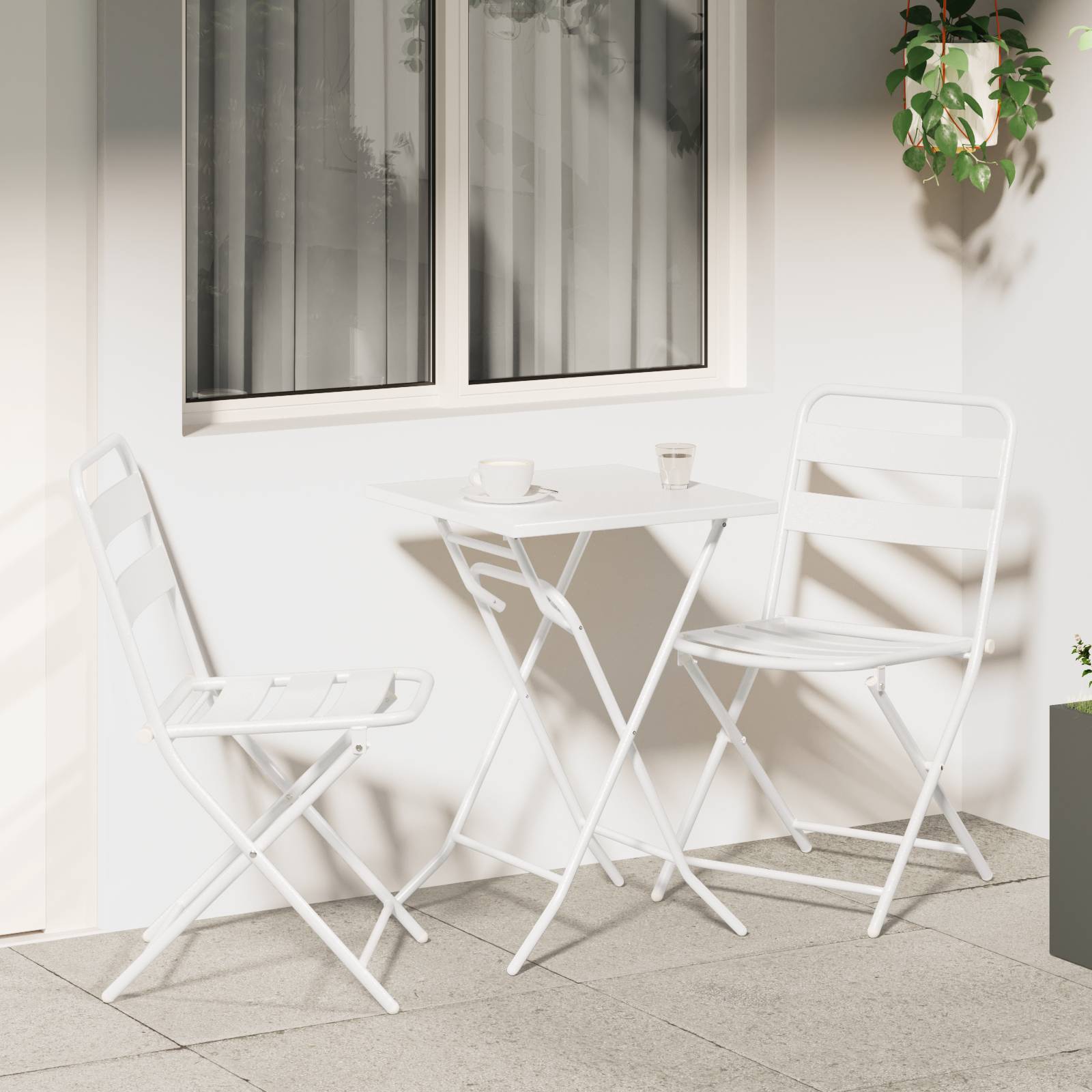 vidaXL 3-teiliges Faltbares Bistro Set Weiß Stahl
