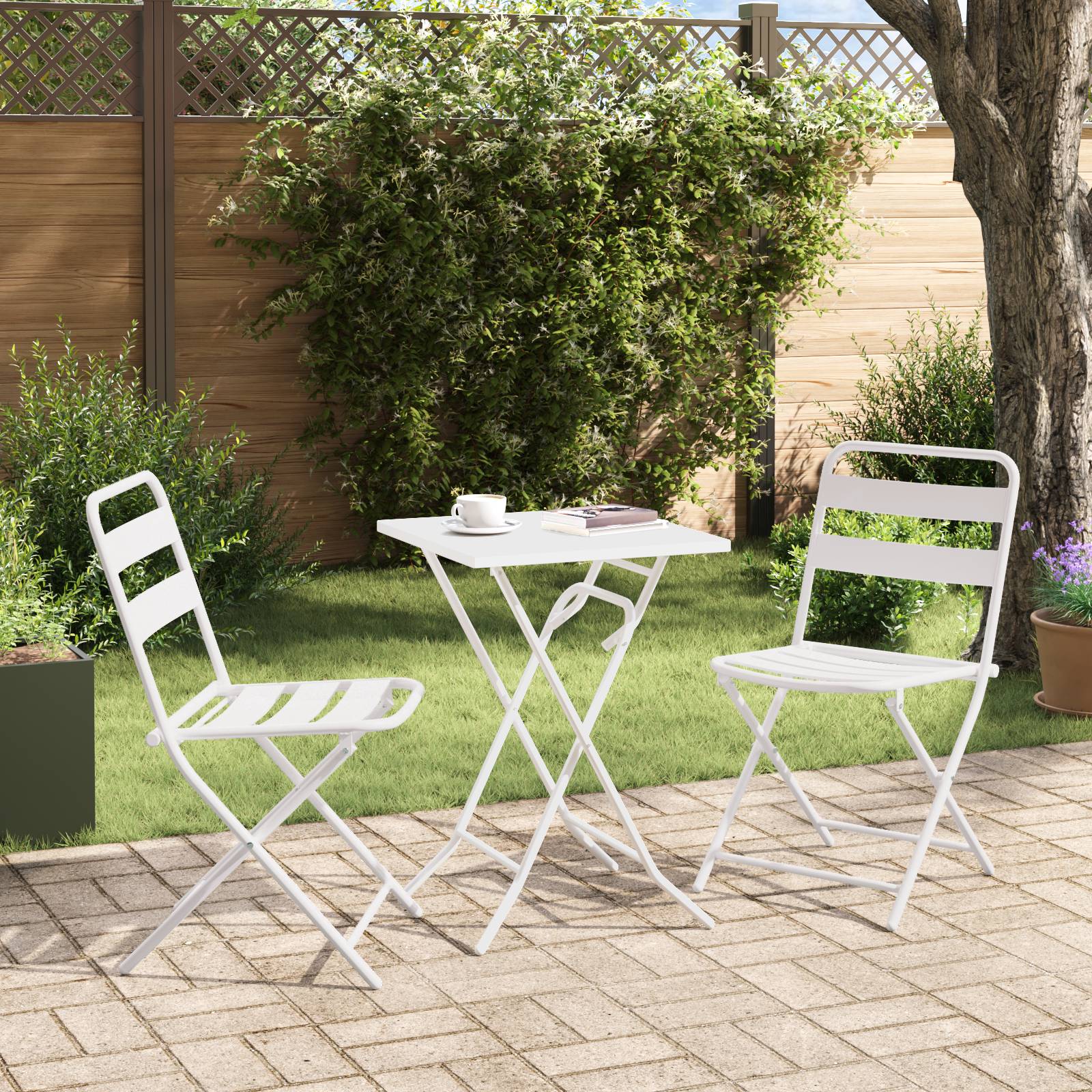 vidaXL 3-teiliges Faltbares Bistro Set Weiß Stahl