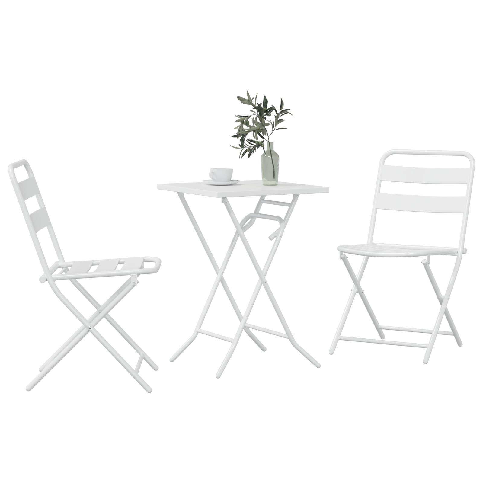 vidaXL 3-teiliges Faltbares Bistro Set Weiß Stahl