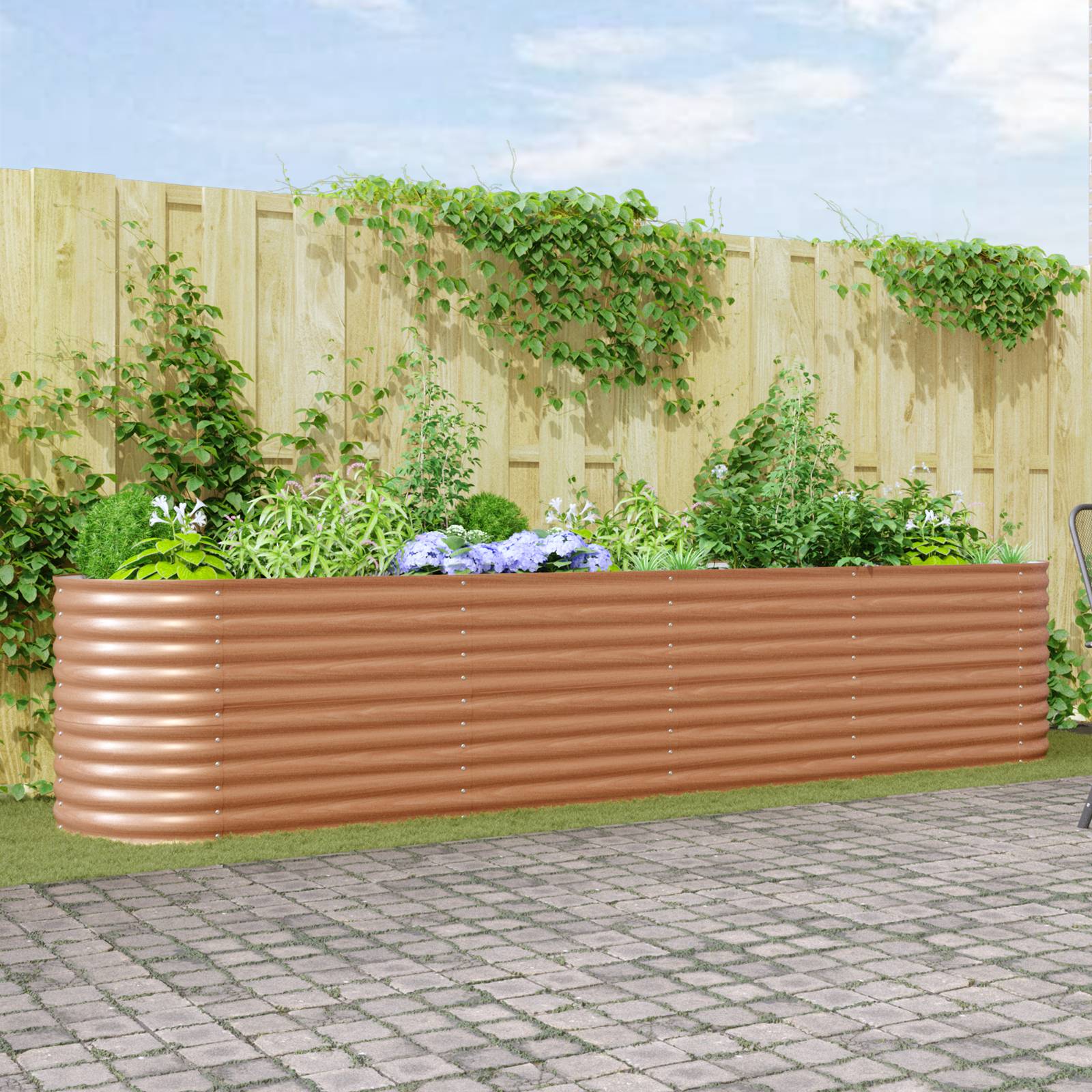 vidaXL Garten Hochbeet Holzoptik Galvanisierter Stahl 400 x 80 x 81 cm