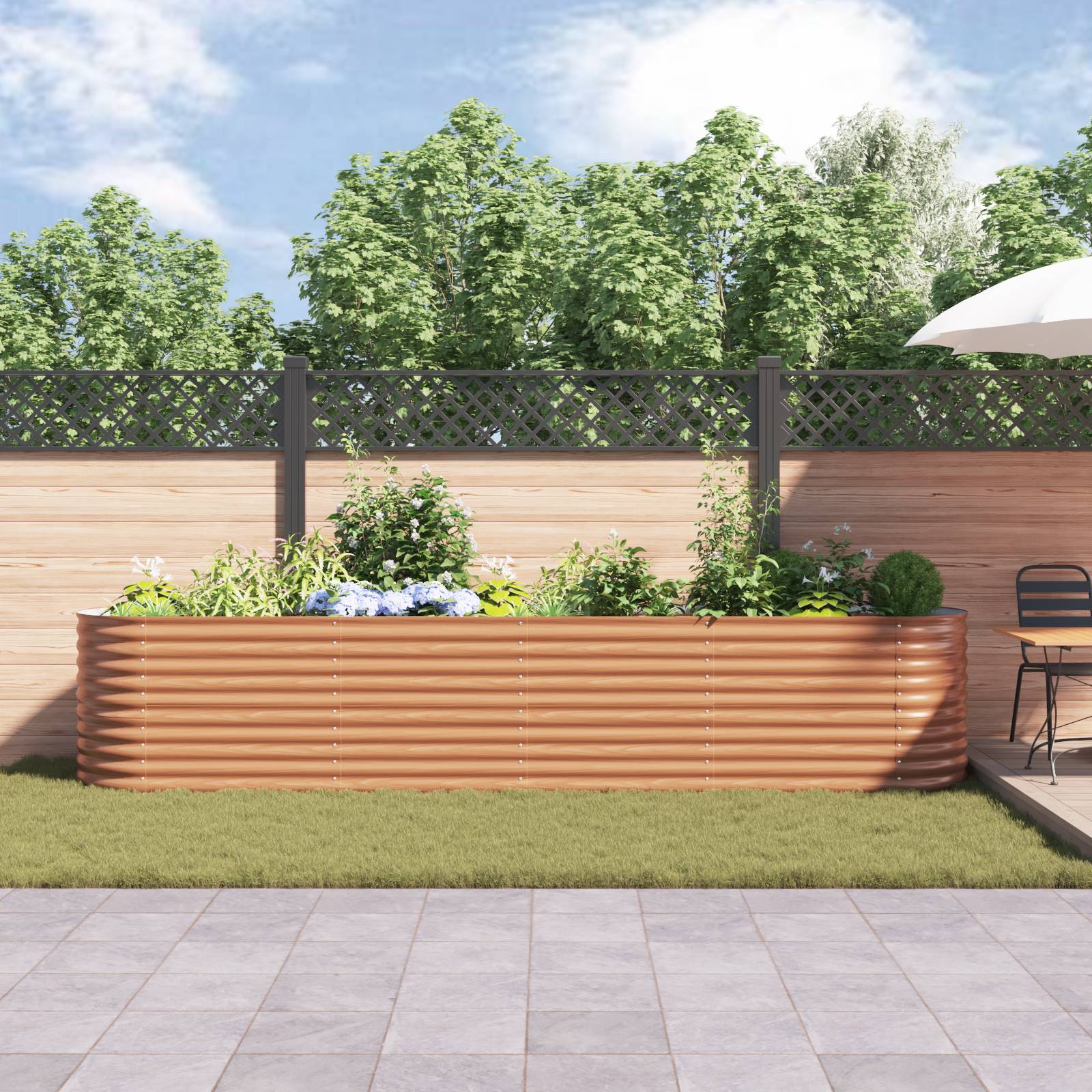 vidaXL Garten Hochbeet Holzoptik Galvanisierter Stahl 400 x 80 x 81 cm