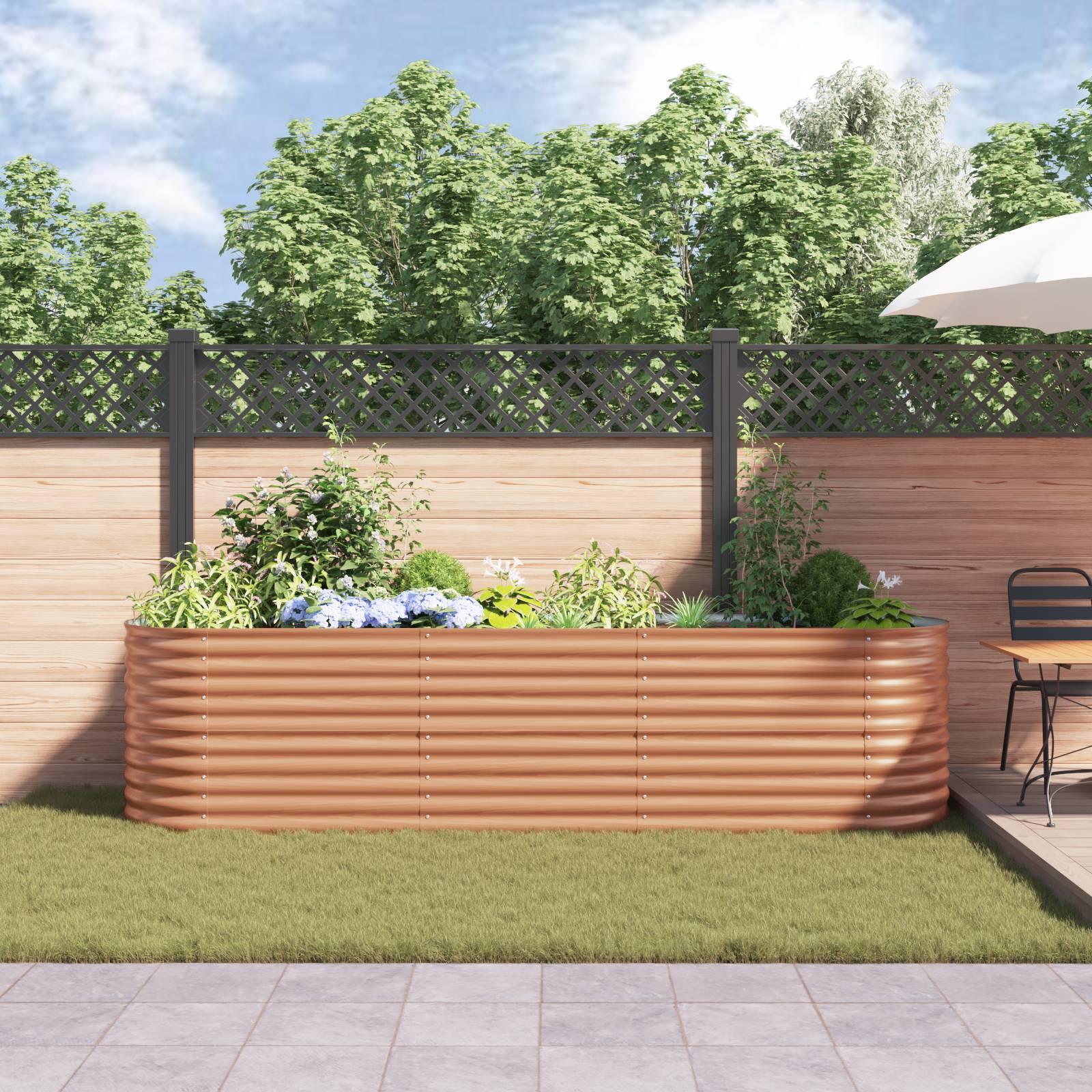 vidaXL Hochbeet Pflanzgefäß Holzoptik Metall 320 X 80 X 81 cm Langlebig