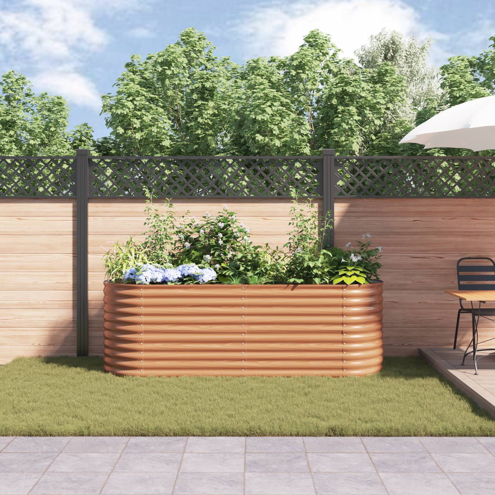 vidaXL Braunes Hochbeet - Holzoptik 240x80x81 cm Stahl