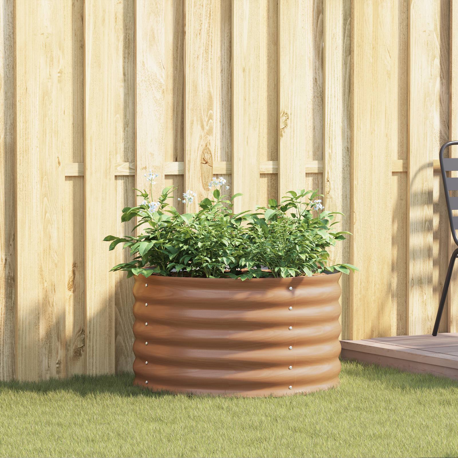 vidaXL Hochbeet Braun mit Holzlook 80x80x44 cm Stahl