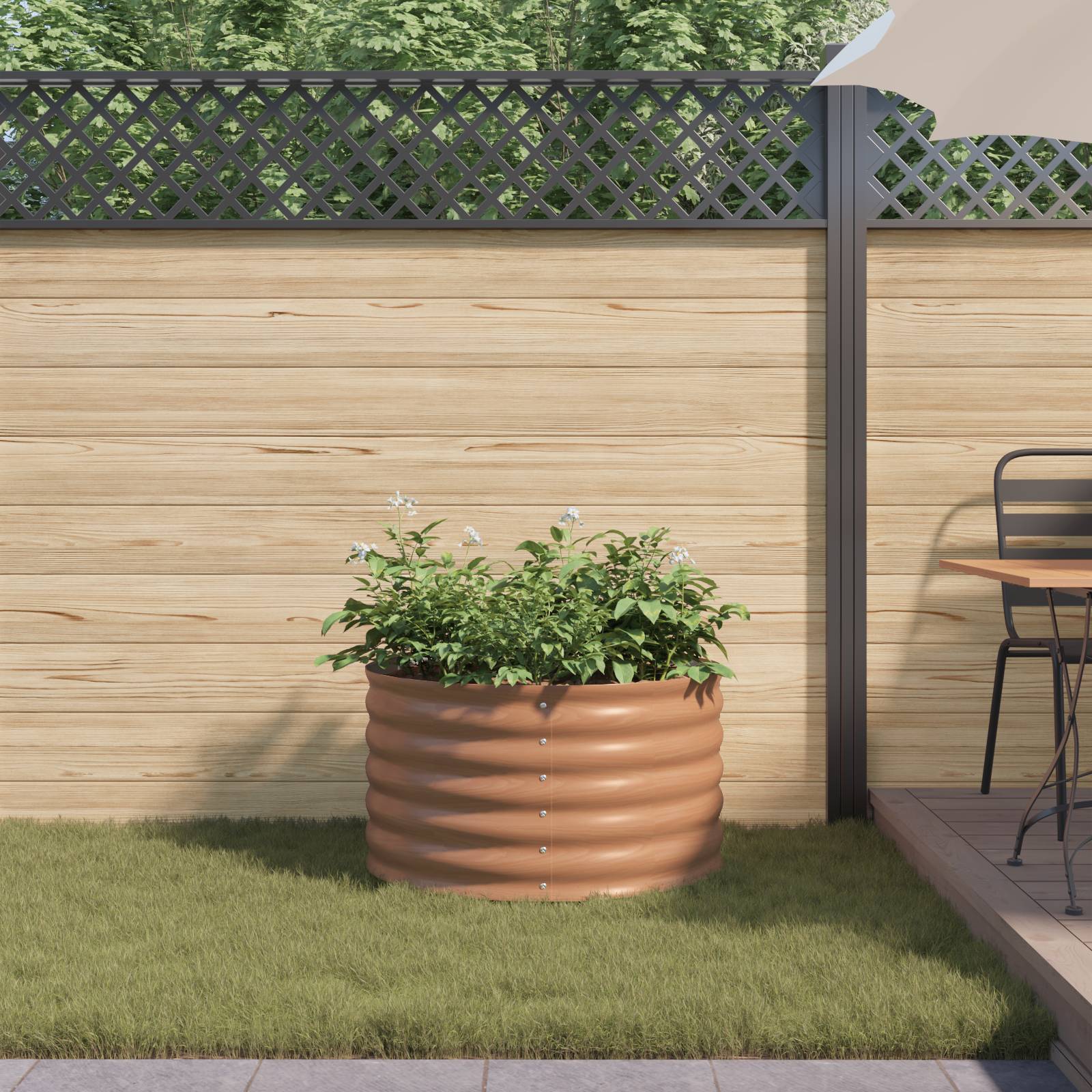 vidaXL Hochbeet Braun mit Holzlook 80x80x44 cm Stahl