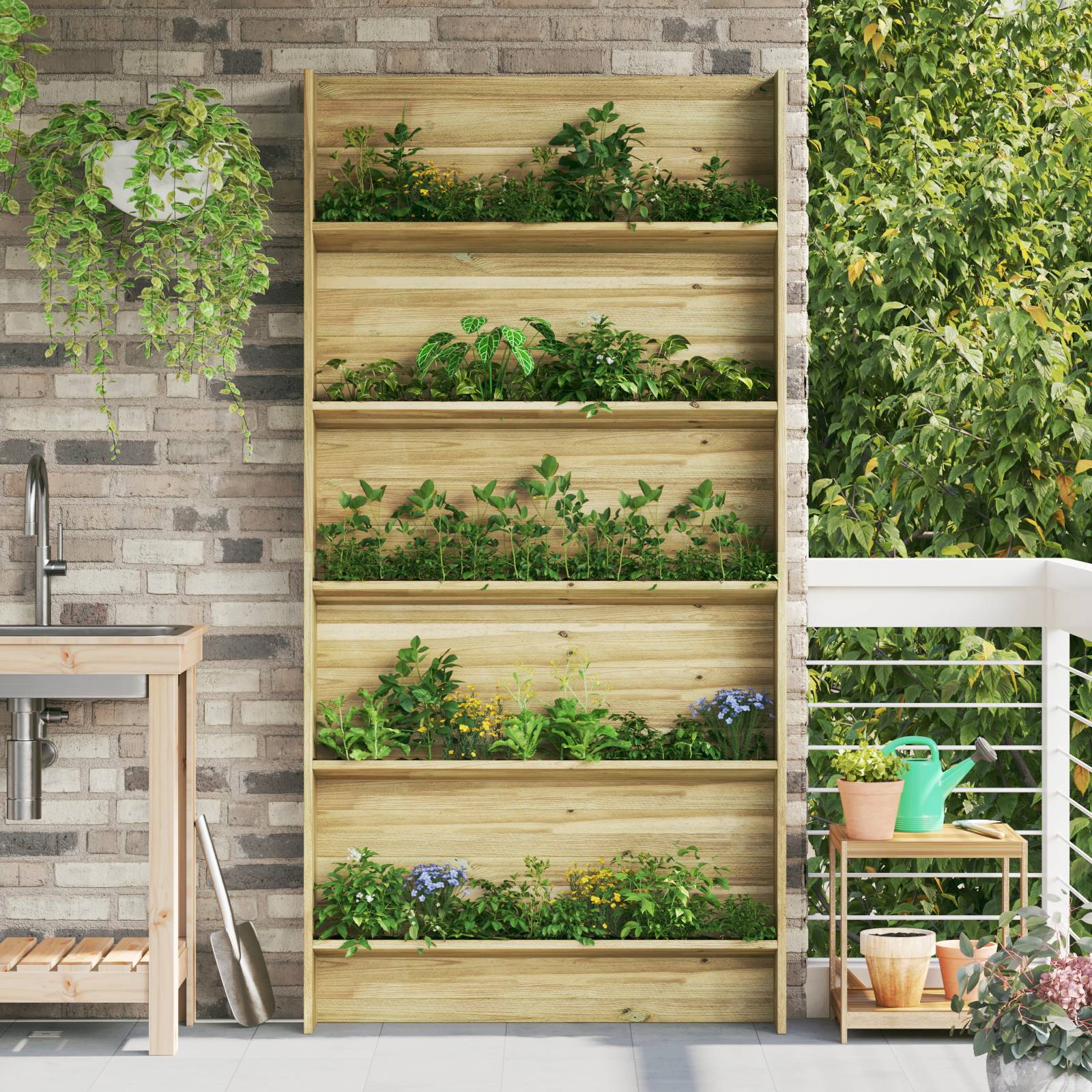 vidaXL Garten Pflanzenständer 5-Stufen 90x15x180 cm imprägniertes Holz