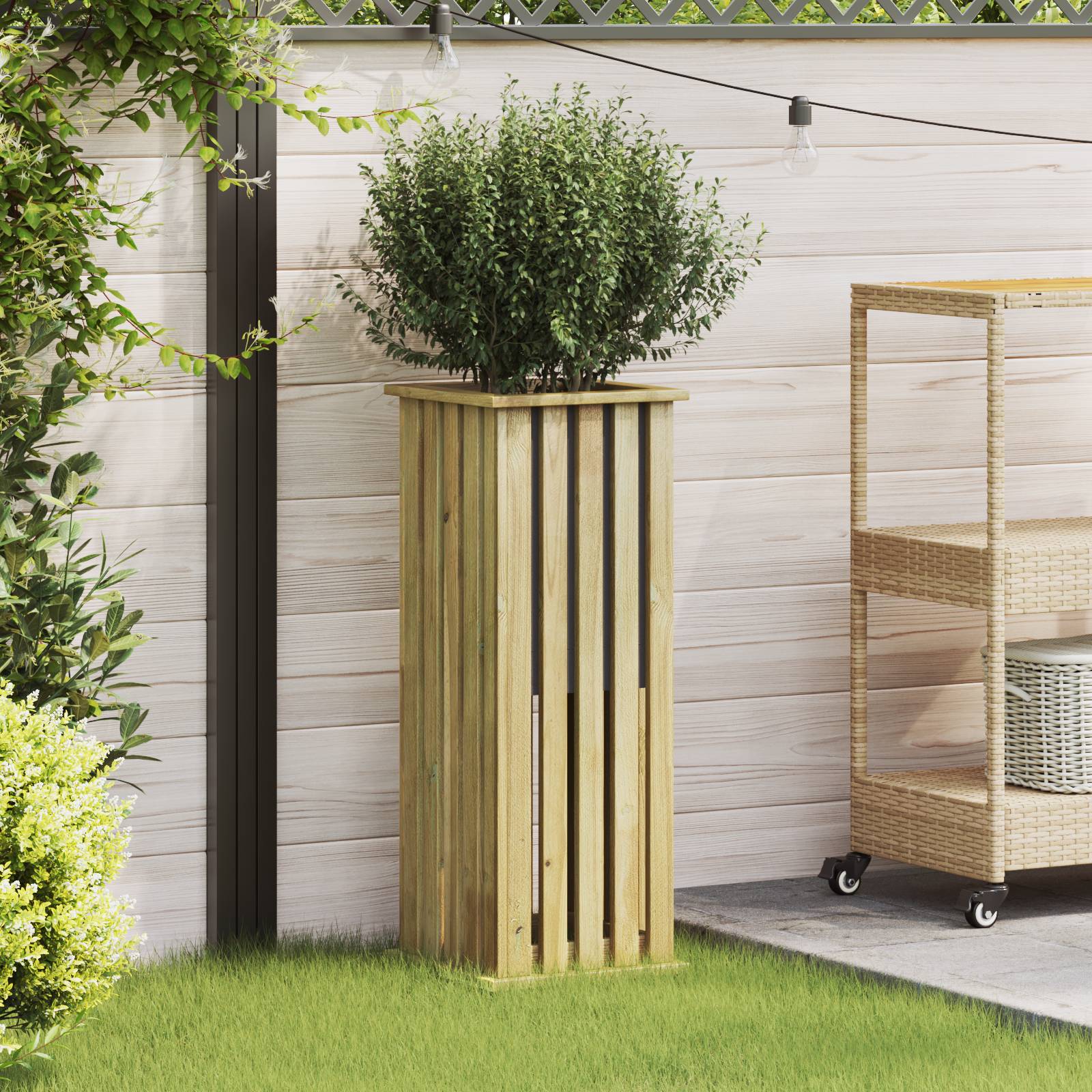 vidaXL Gartenpflanzer mit Linse 33x33x85 cm imprägniertes Holz Kiefer