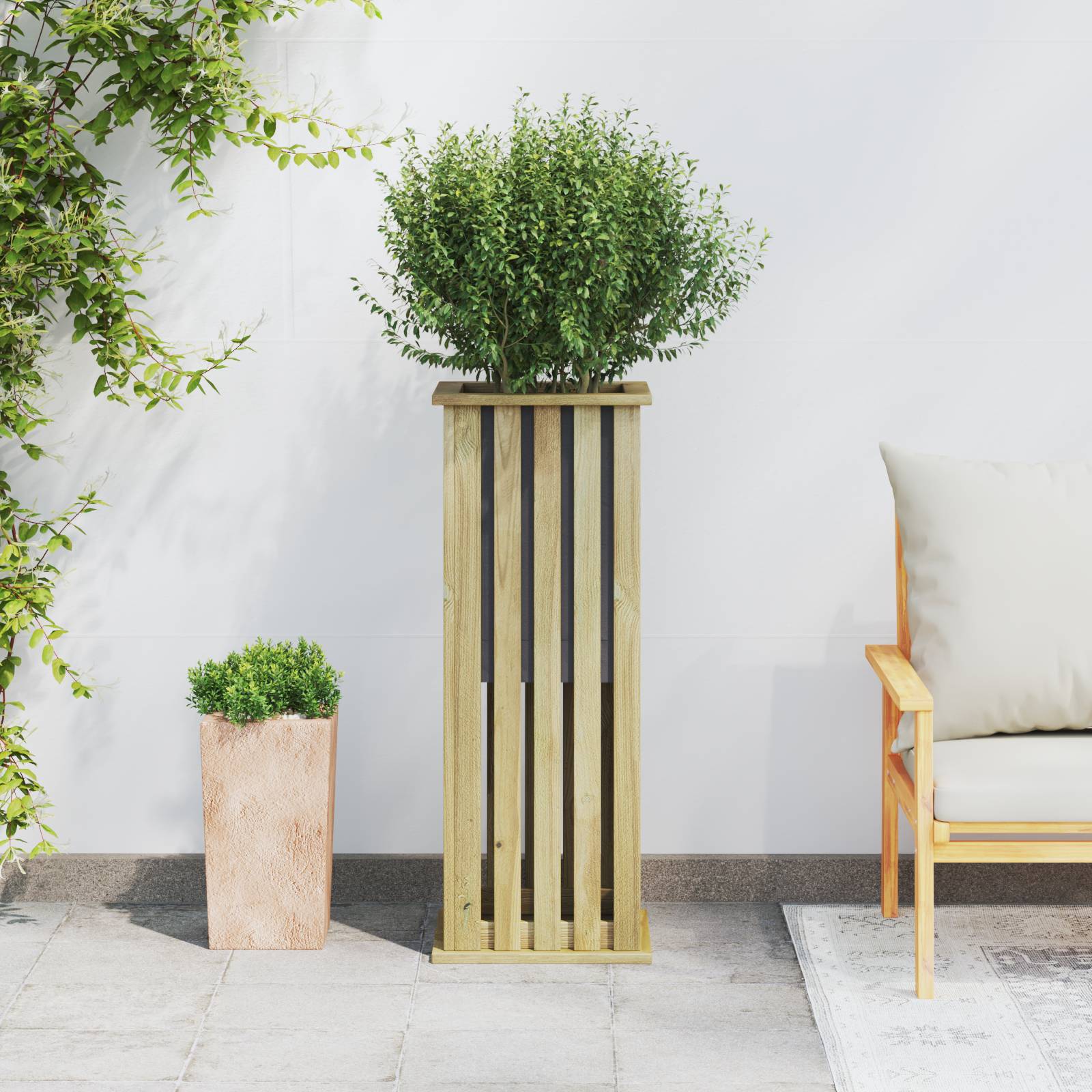 vidaXL Gartenpflanzer mit Linse 33x33x85 cm imprägniertes Holz Kiefer