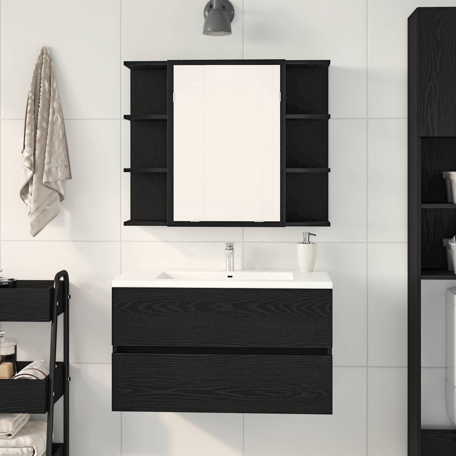 vidaXL Badezimmerspiegelschrank Schwarze Eiche 80 x 20,5 x 64 cm Holzwerkstoff