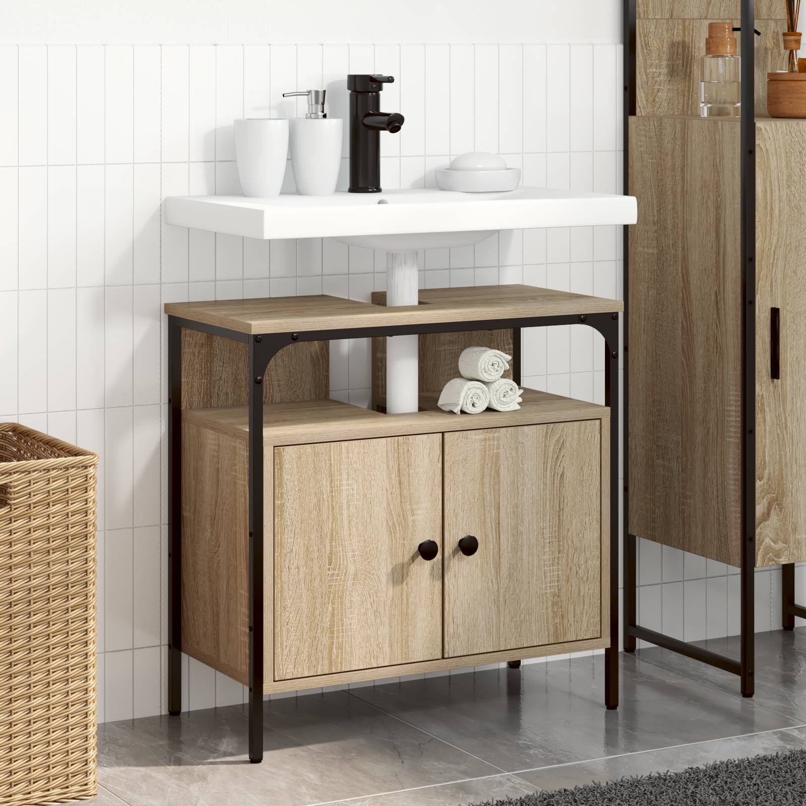 vidaXL Wandmontierte Vanity Helle Eiche Strukturiertes Holz