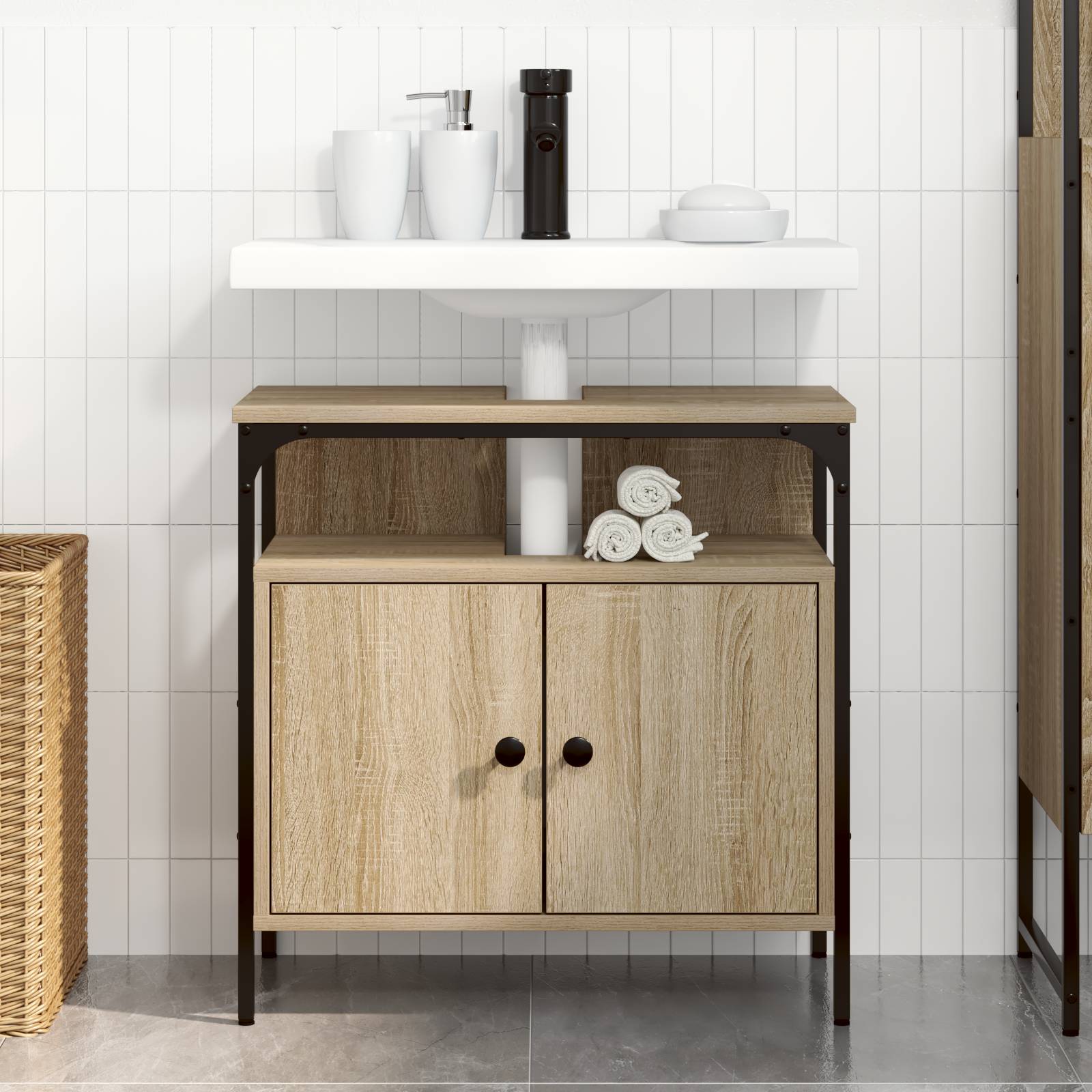 vidaXL Wandmontierte Vanity Helle Eiche Strukturiertes Holz