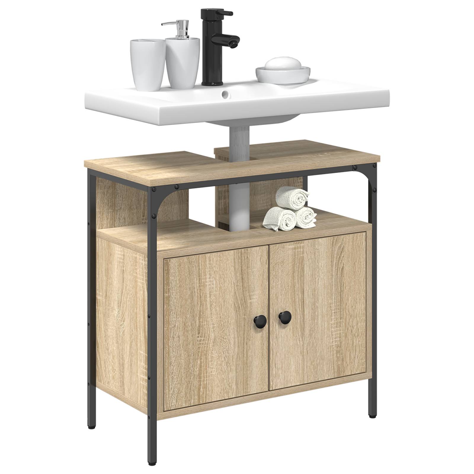 vidaXL Wandmontierte Vanity Helle Eiche Strukturiertes Holz
