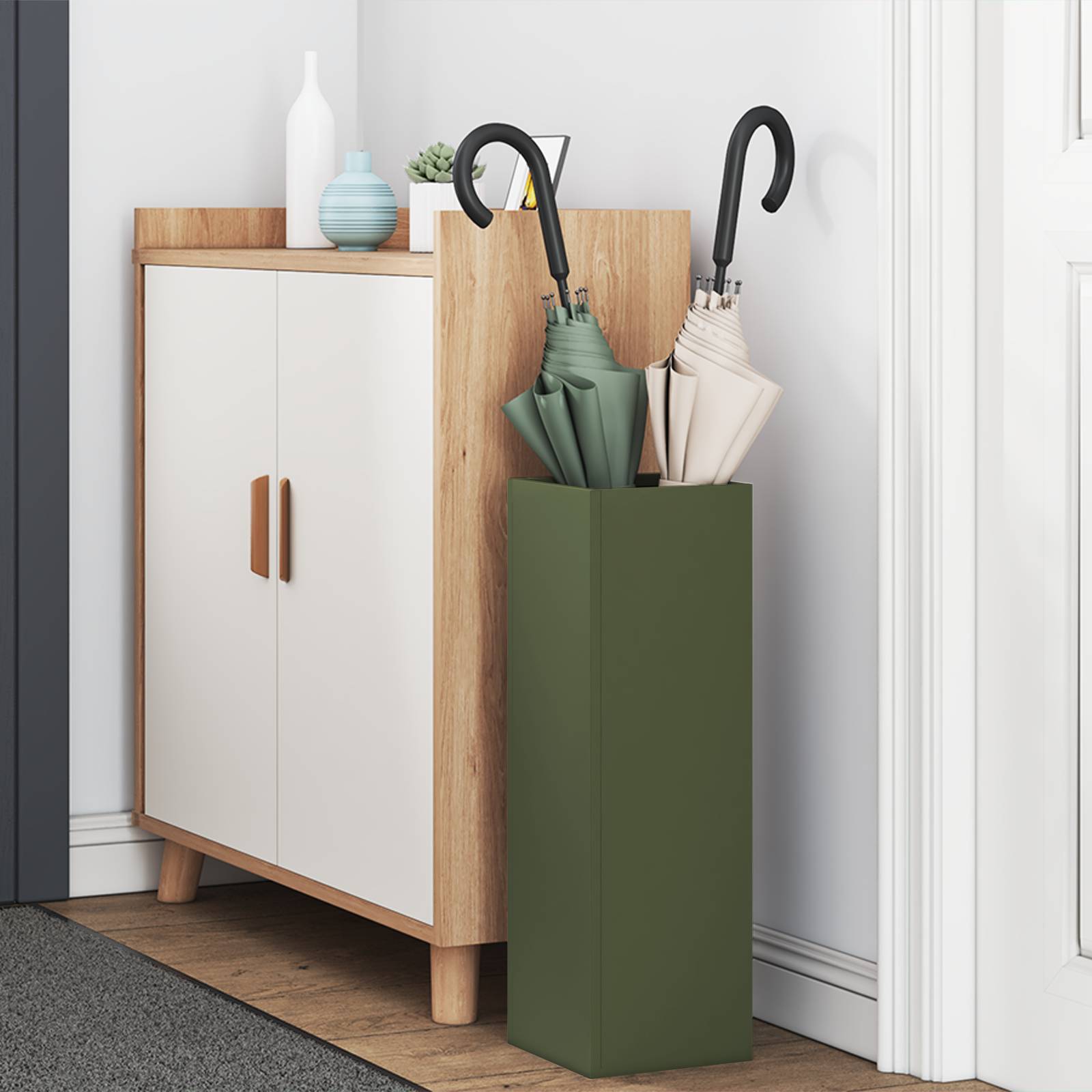 vidaXL Regenschirmständer Olivgrün Metall Mittel Stauraum