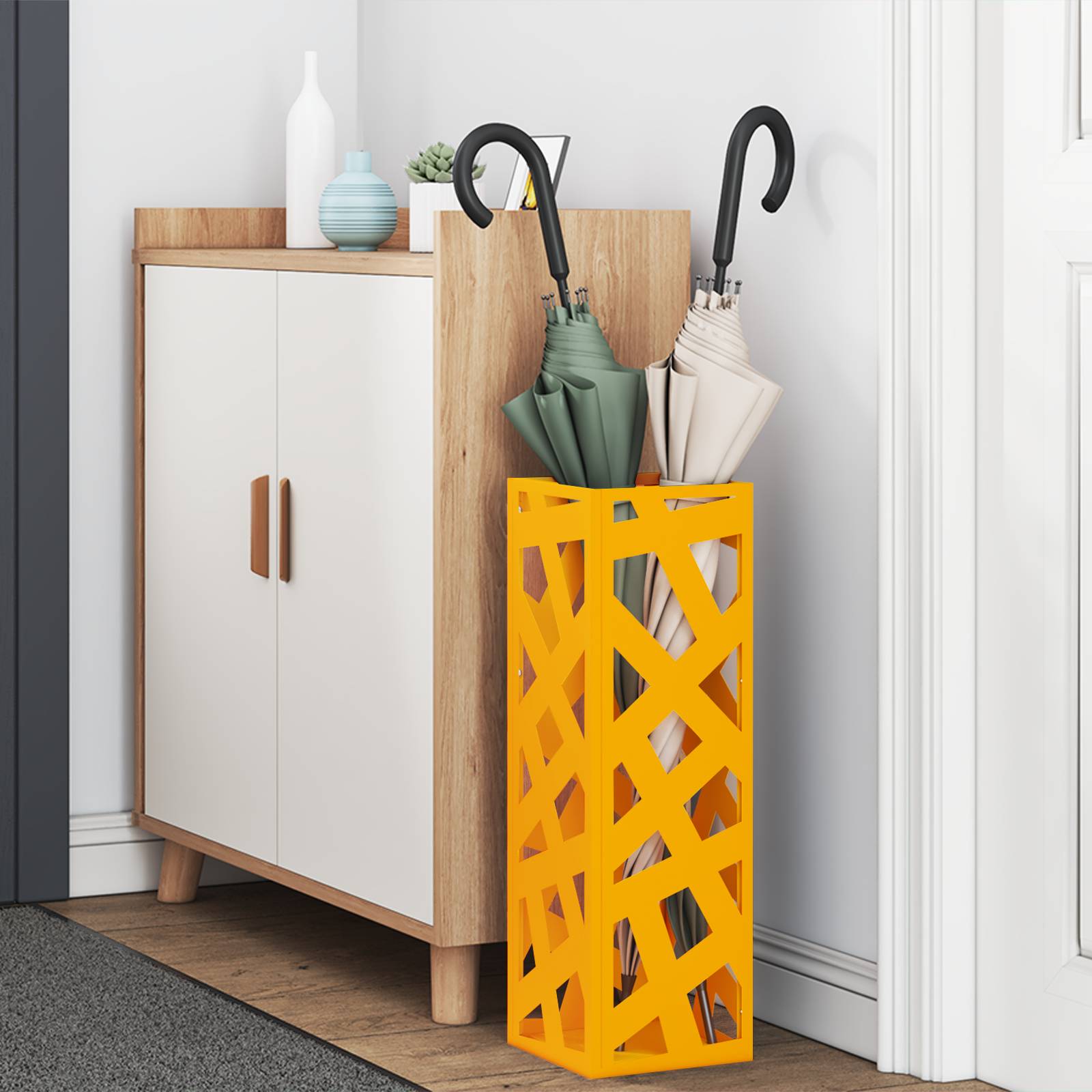 vidaXL Regenschirmständer Senfgelb Metall Mittel Schlank