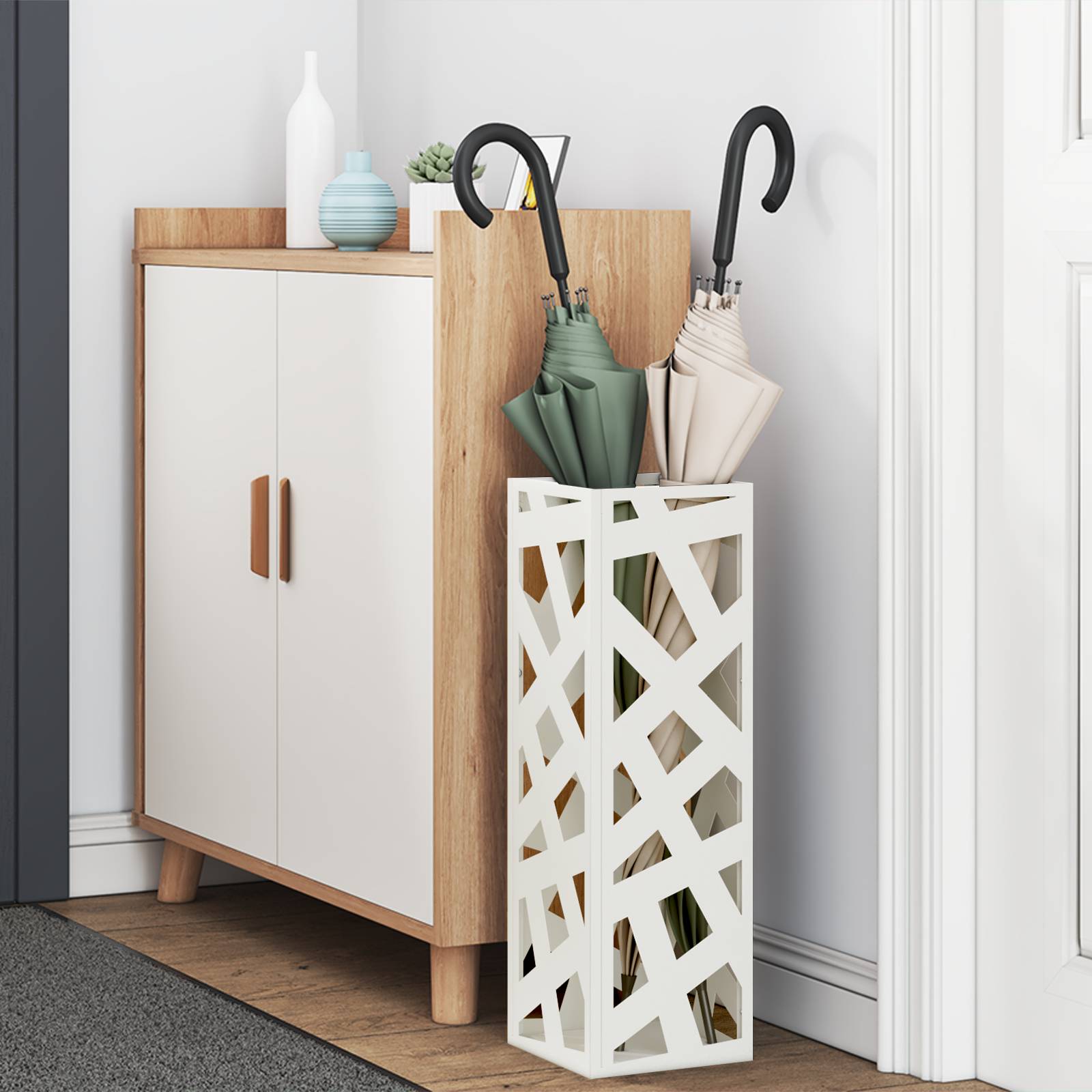 vidaXL Regenschirmständer Weiß Metall Standard Regenschirmständer