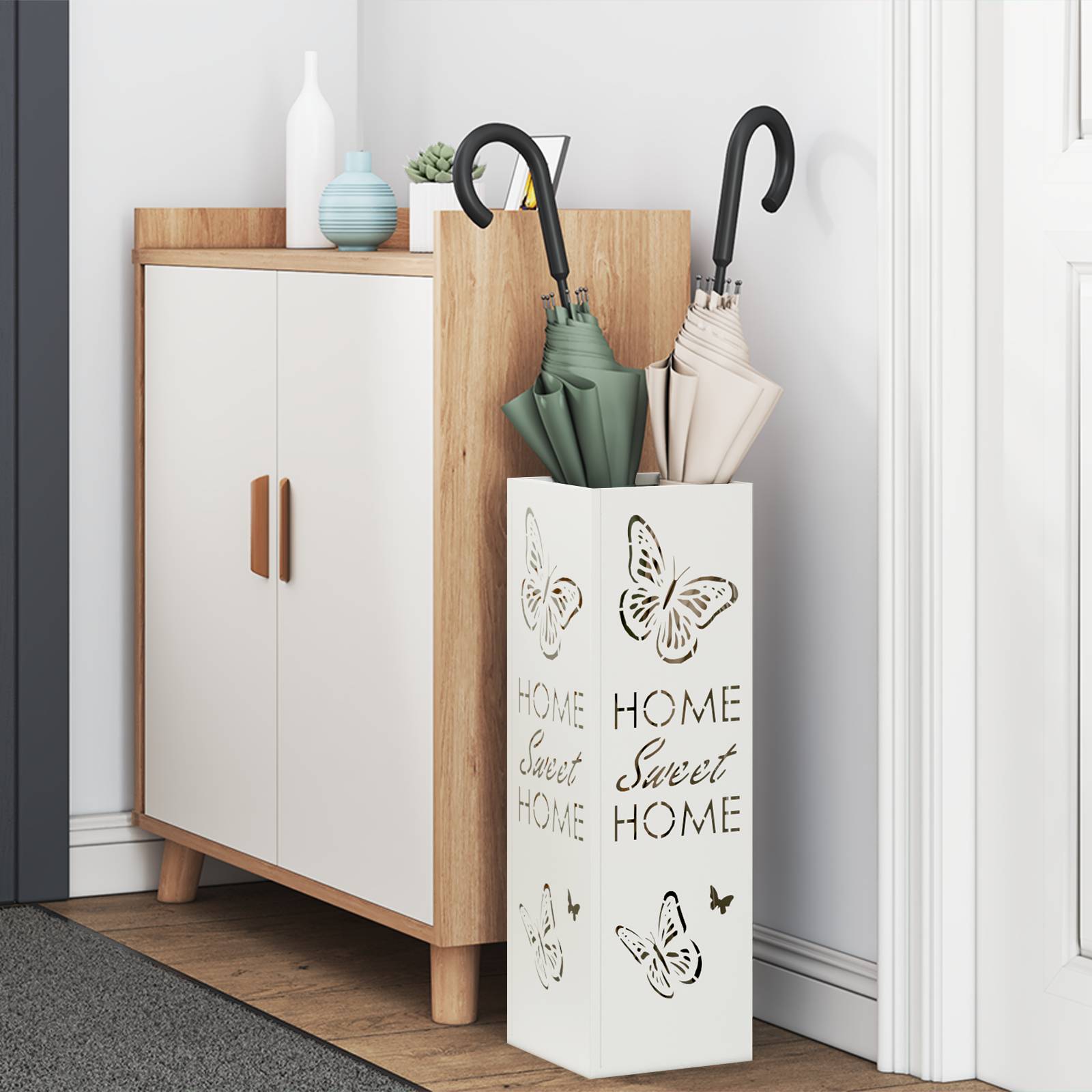 vidaXL Regenschirmständer Weiß Metall Mittel Dekorative Intarsien