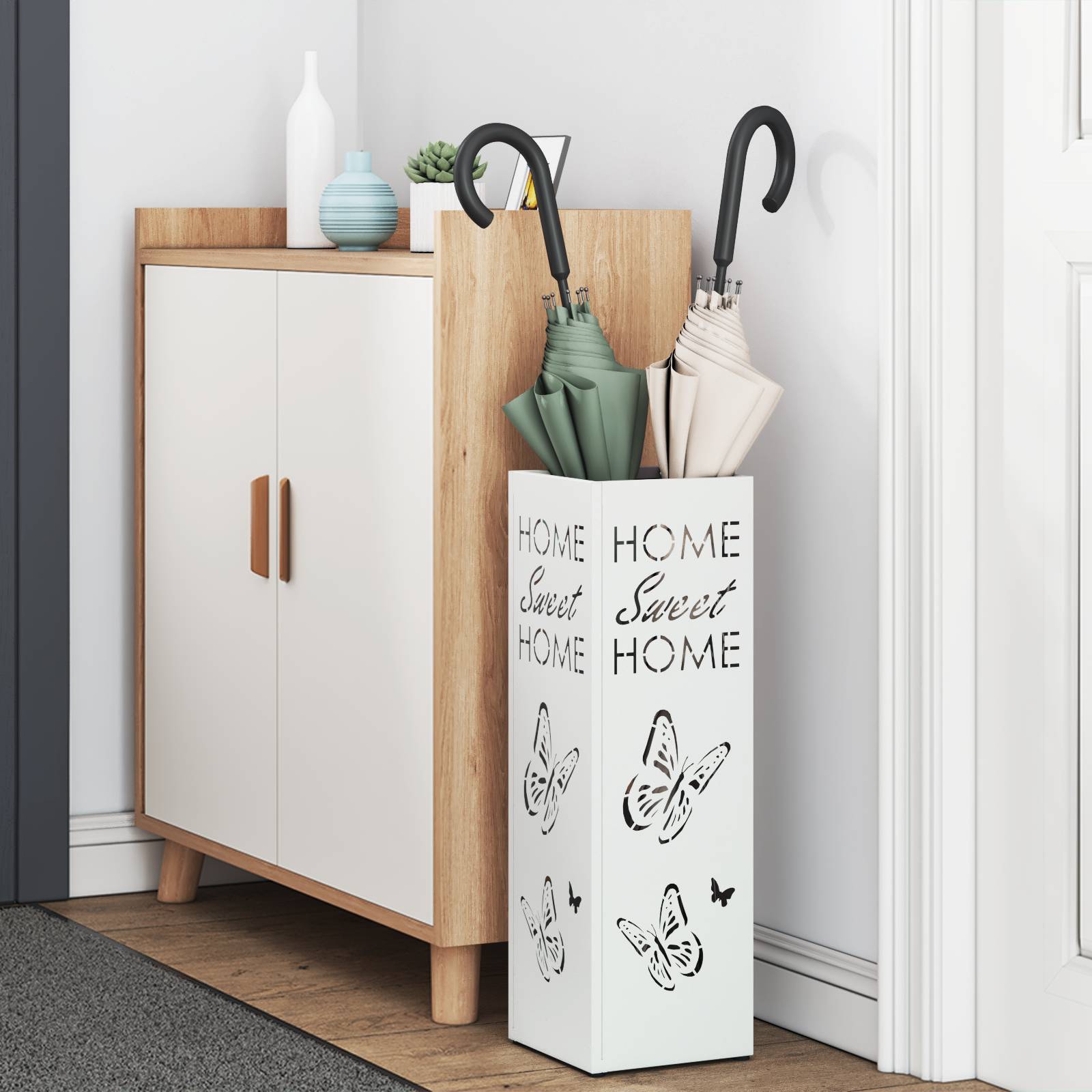 vidaXL Regenschirmständer Weiß Metall Standard Langlebig