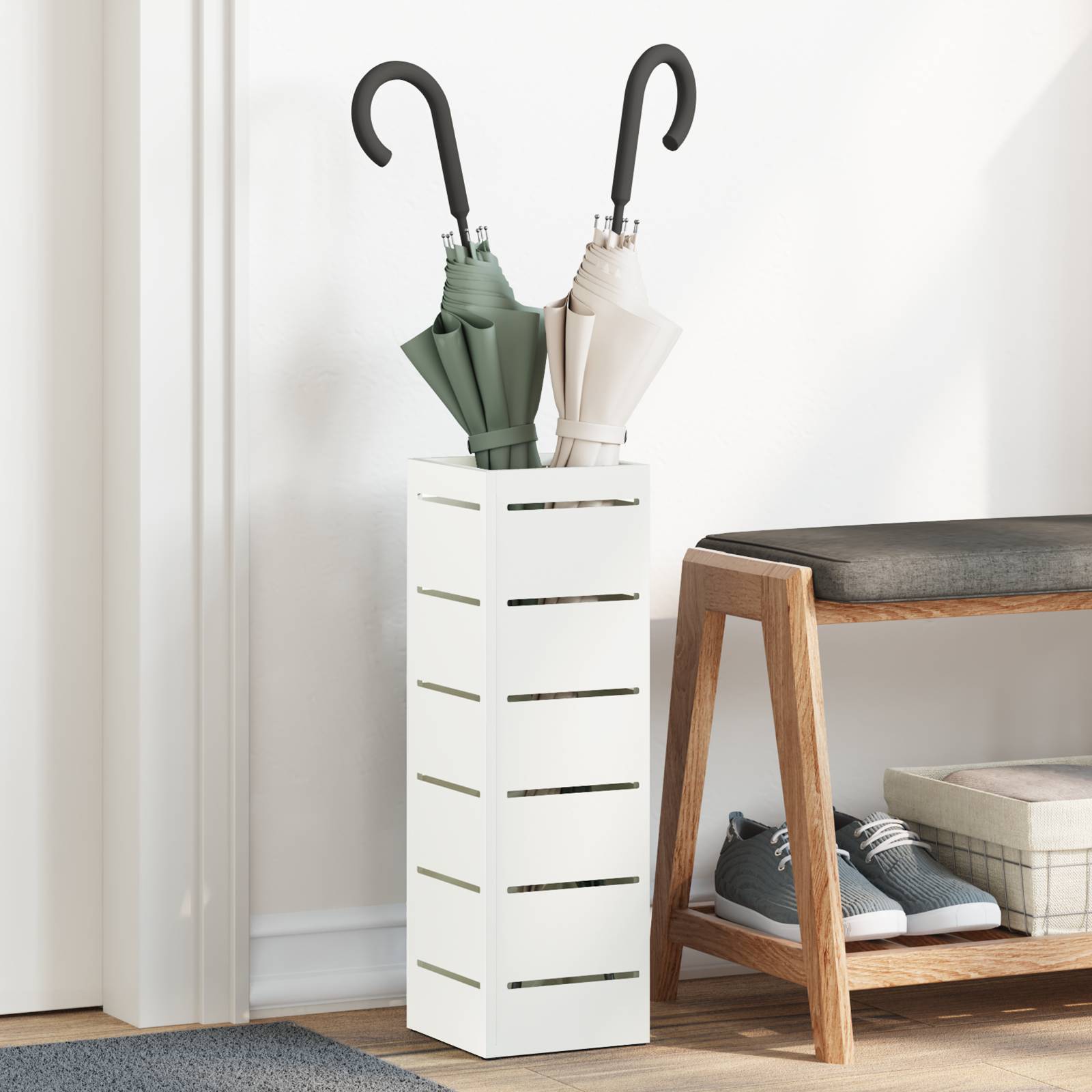 vidaXL Regenschirmständer Weiß Holz Standard Regenschirmständer Modern