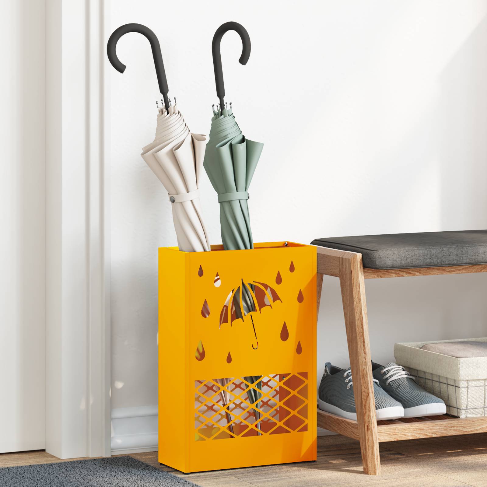 vidaXL Regenschirmständer Senfgelb Stahl Mittel Dekorative Details