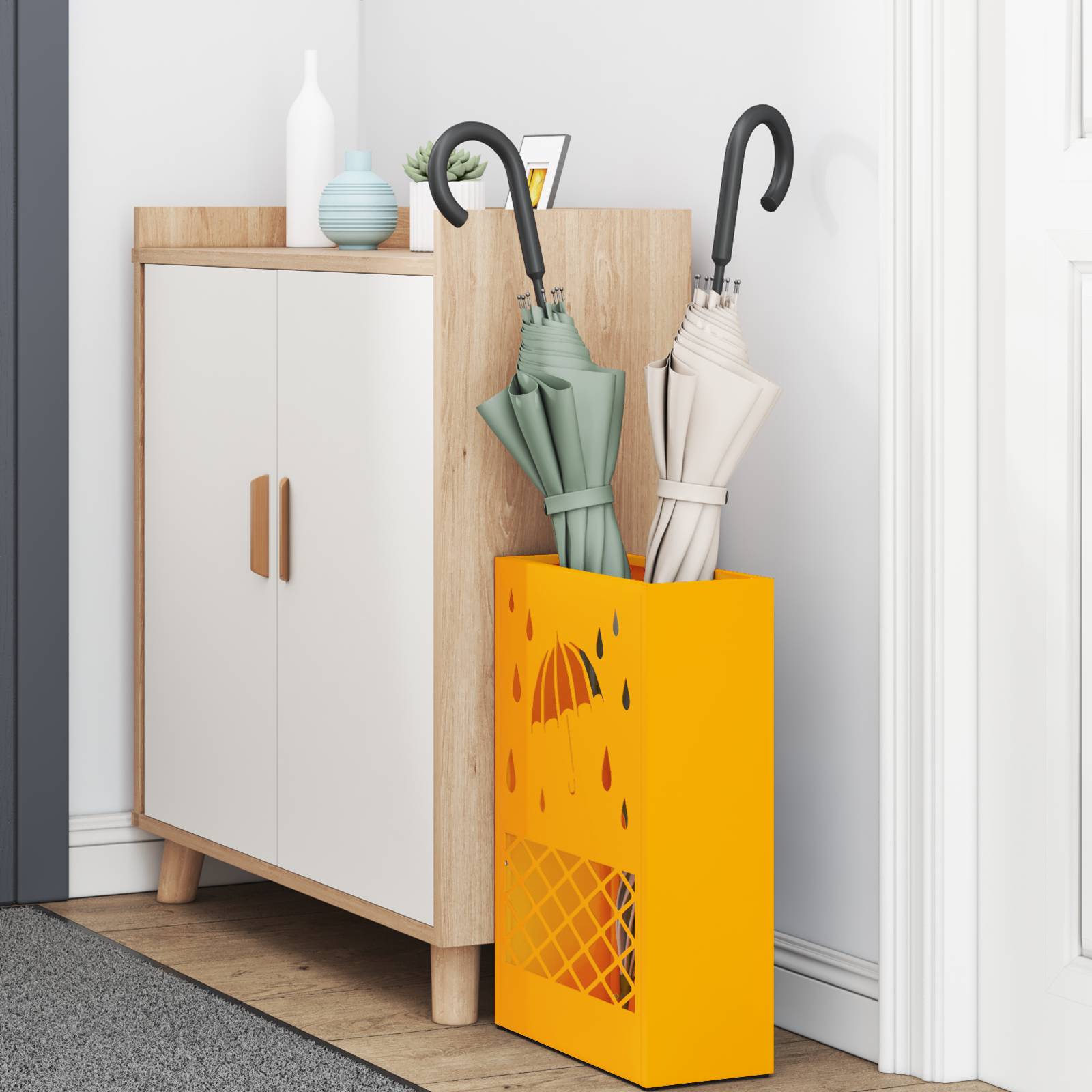 vidaXL Regenschirmständer Senfgelb Stahl Mittel Dekorative Details