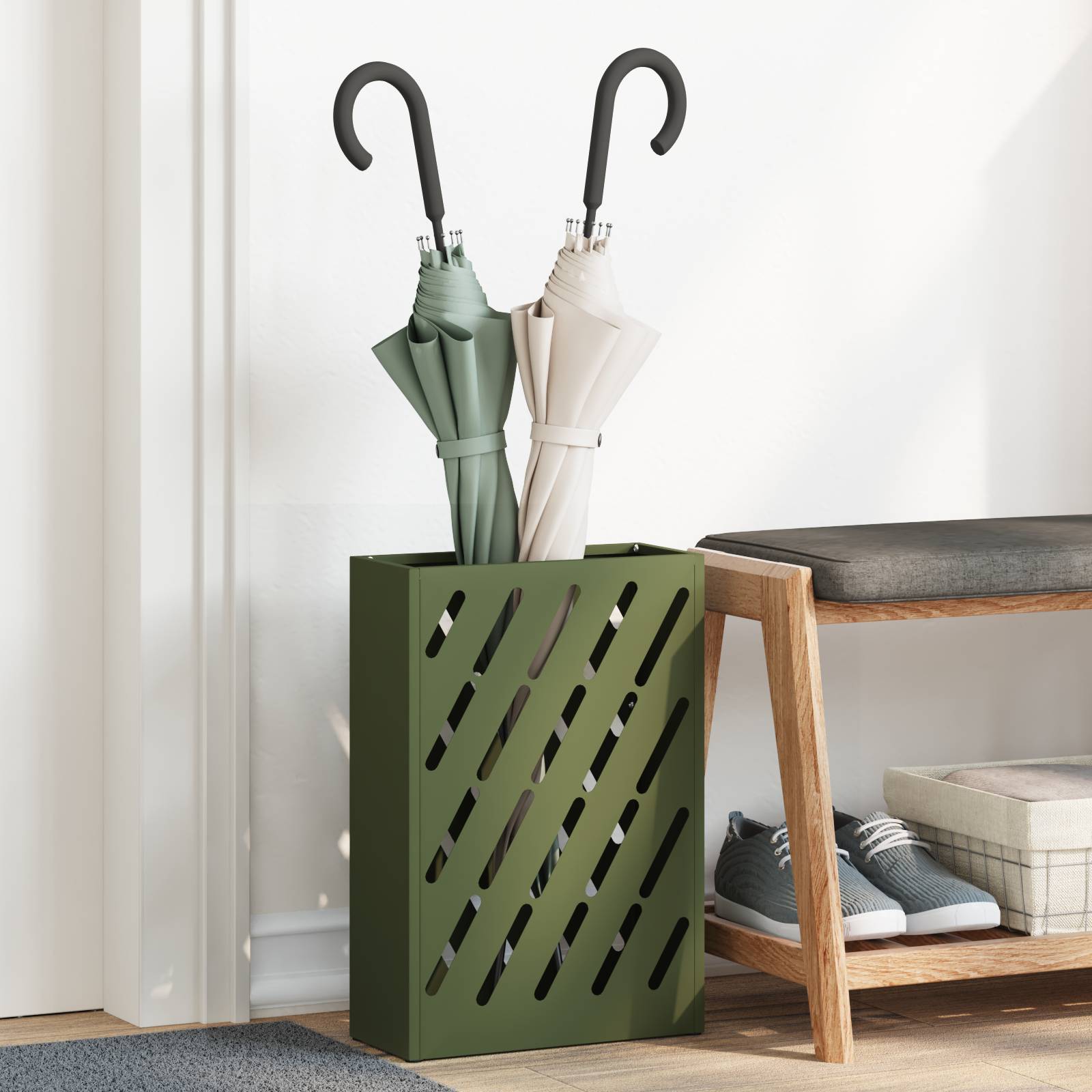 vidaXL Regenschirmständer Olivgrün Metall Standard Regenschirmständer