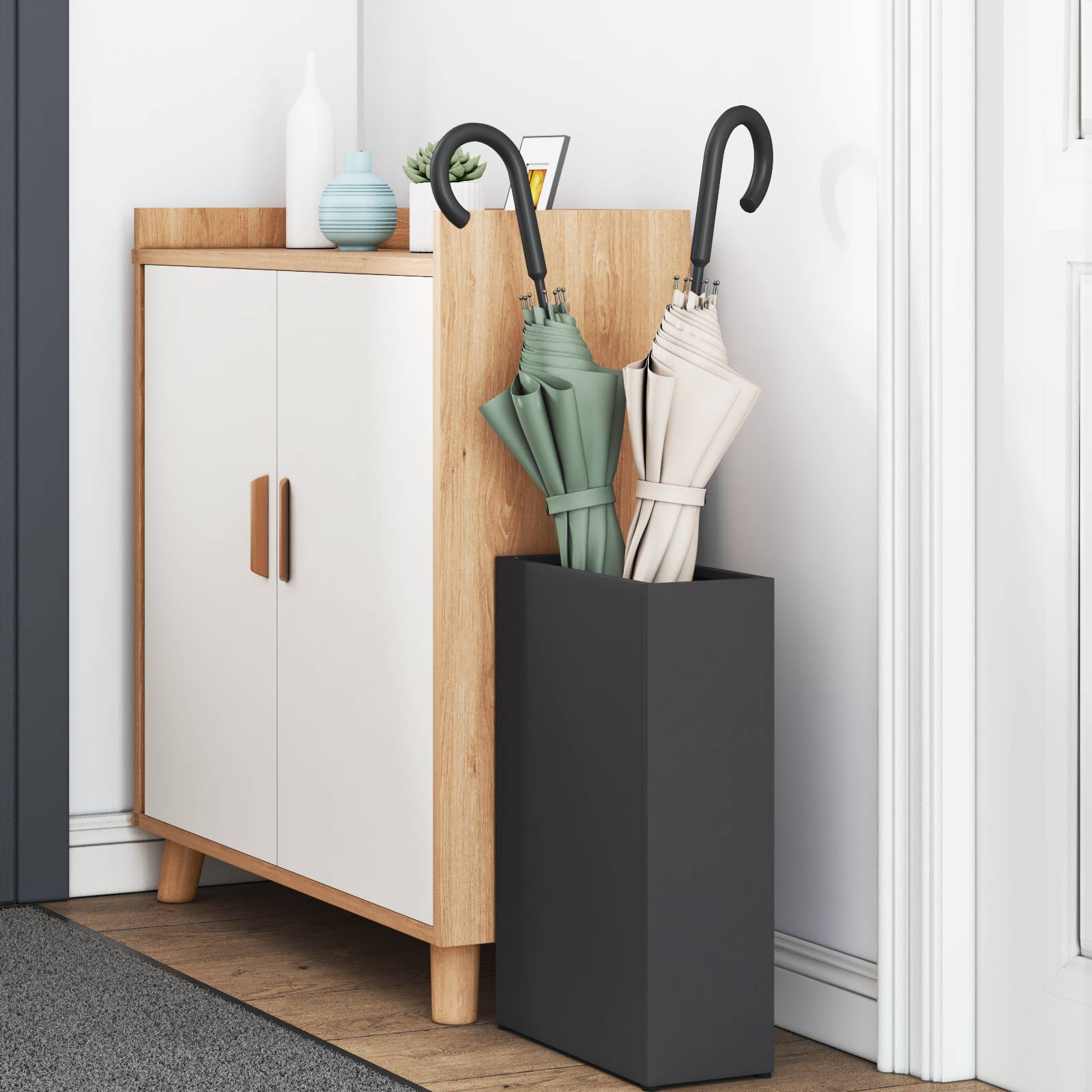 vidaXL Regenschirmständer Schwarz Metall Standard Stauraum