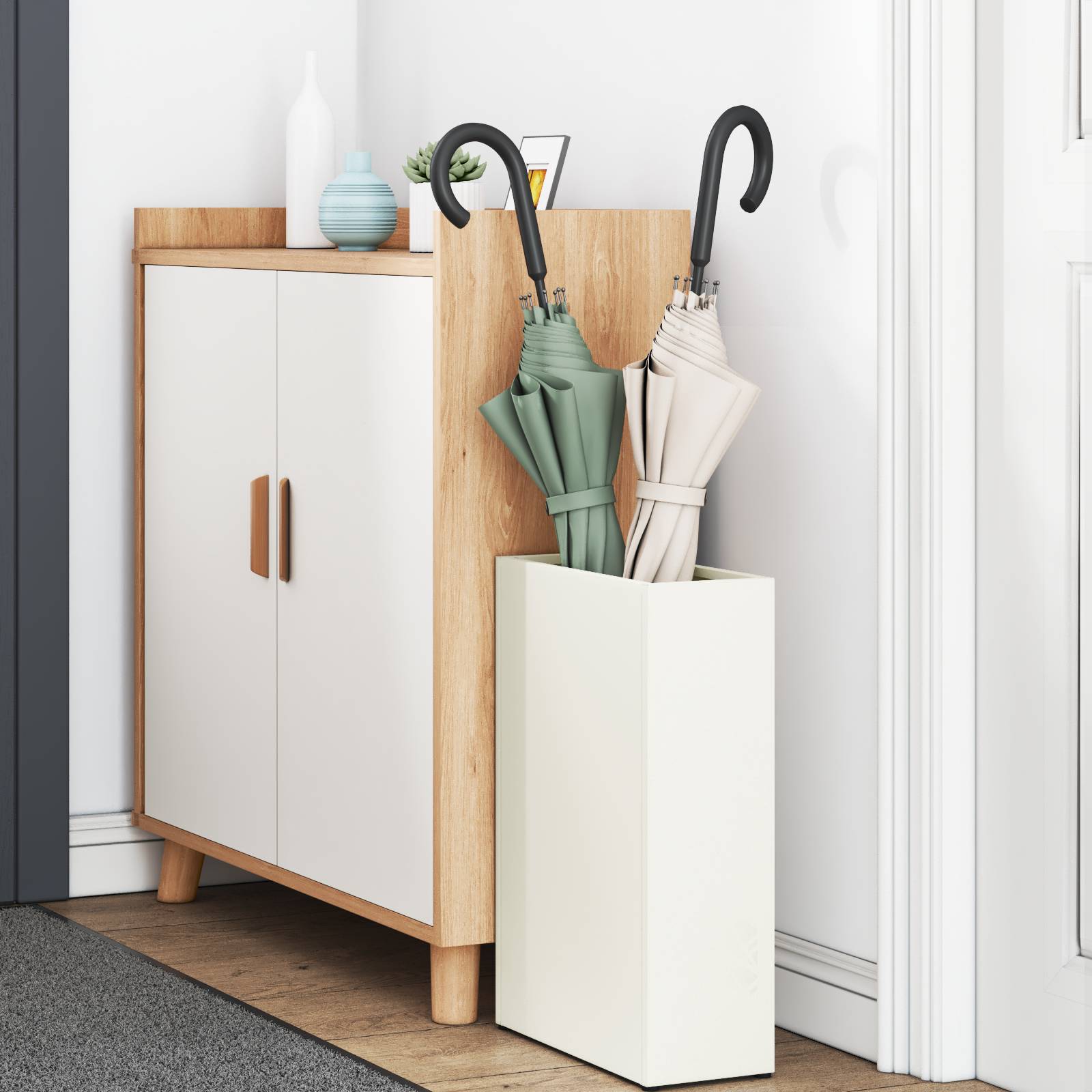 vidaXL Regenschirmständer Weiß Holz Mittel Stauraum Regenschirmständer