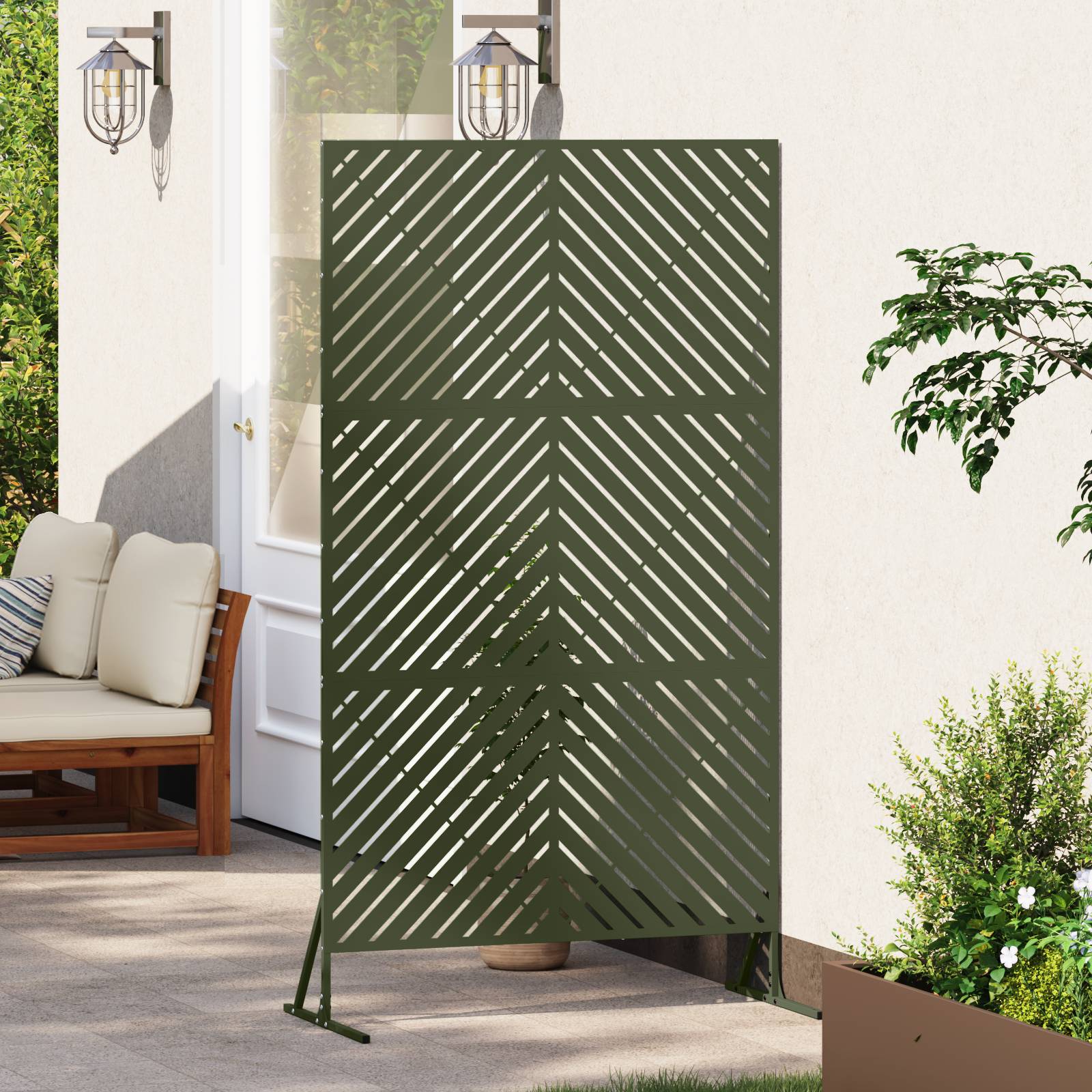 vidaXL Metallzaun-Panel Olivgrün Metall Groß Muster Außenzäune-Panel