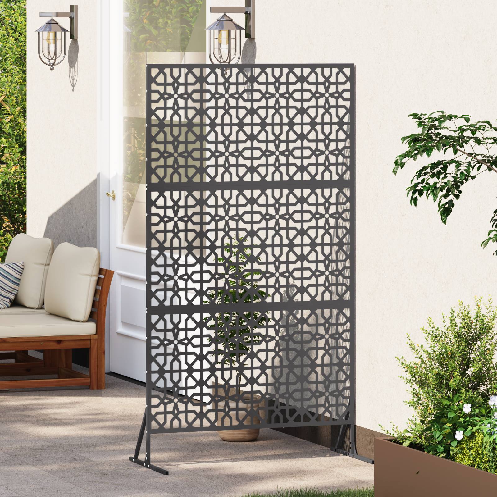 vidaXL Metallzaunpanel Schwarz Metall Groß Muster Zaunpanel