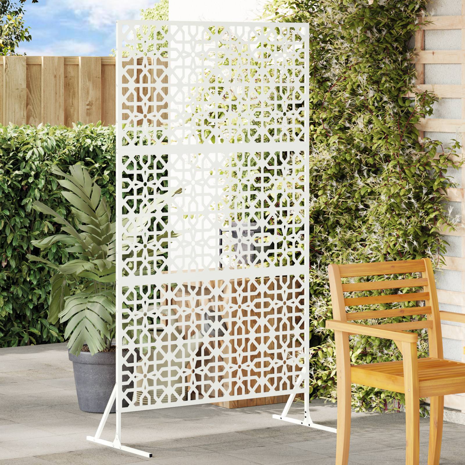 vidaXL Florales Zaunpanel Weiß Metall Mittel Dekoratives Design