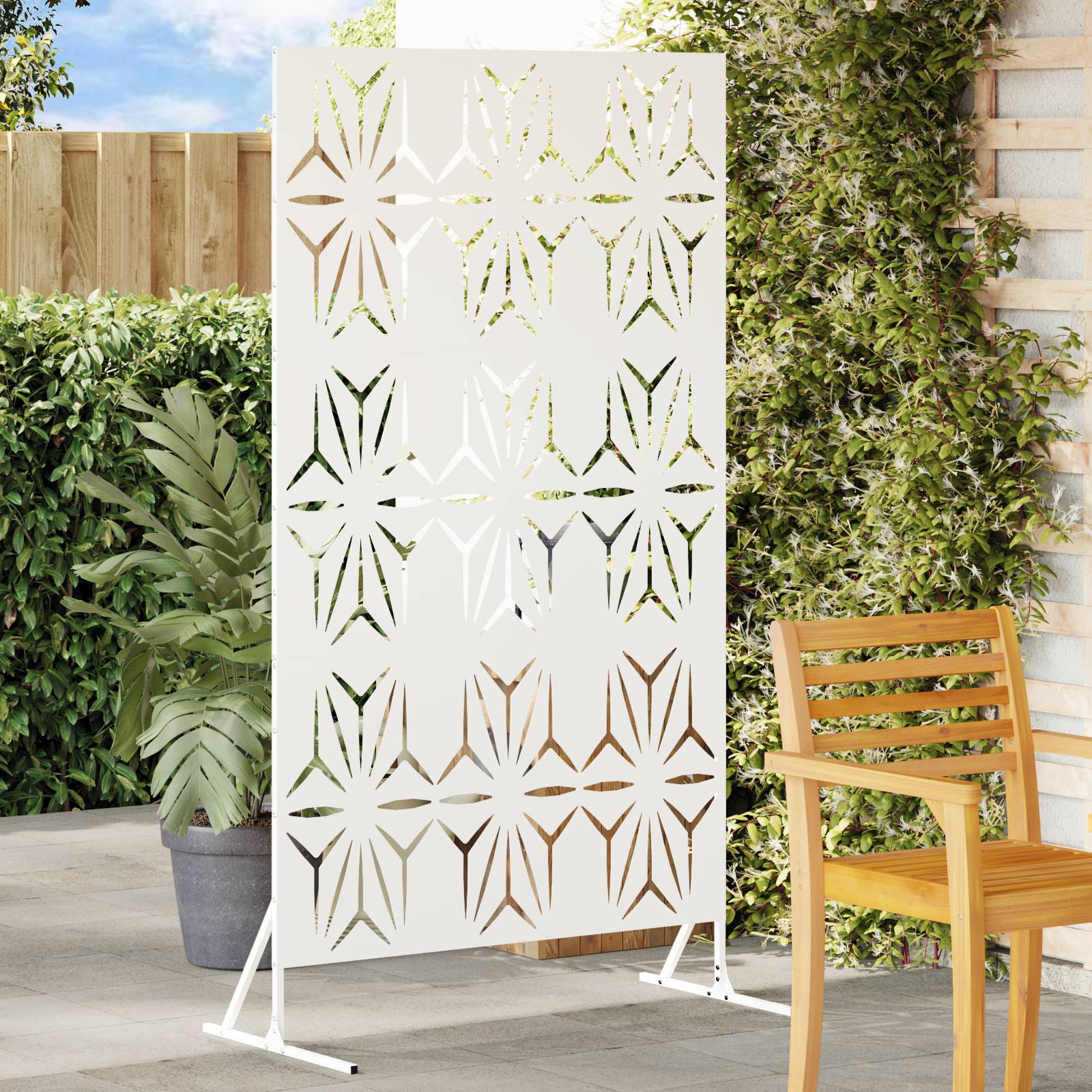vidaXL Metallzaunpanel Weiß Metall Groß Dekorative Intarsien