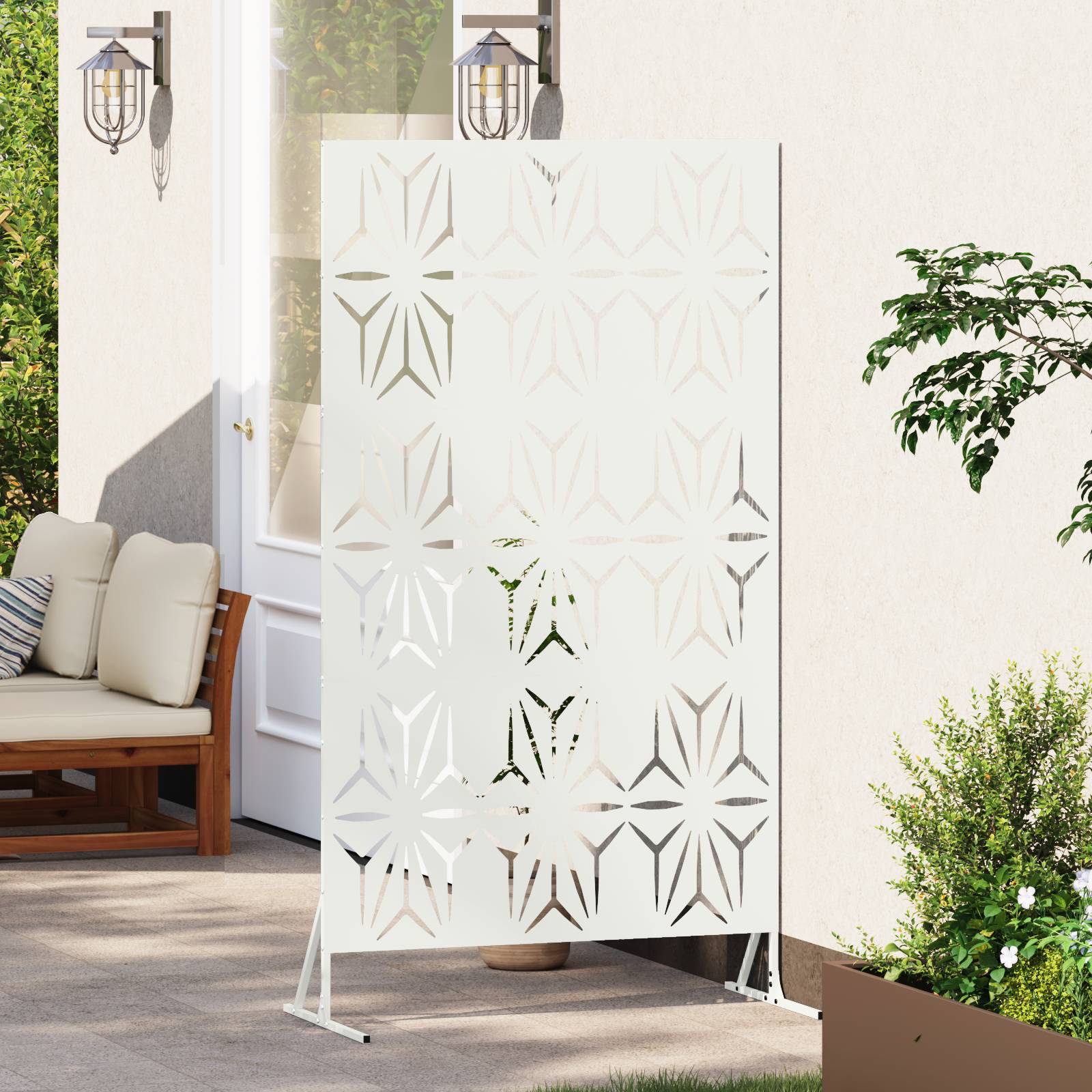 vidaXL Metallzaunpanel Weiß Metall Groß Dekorative Intarsien