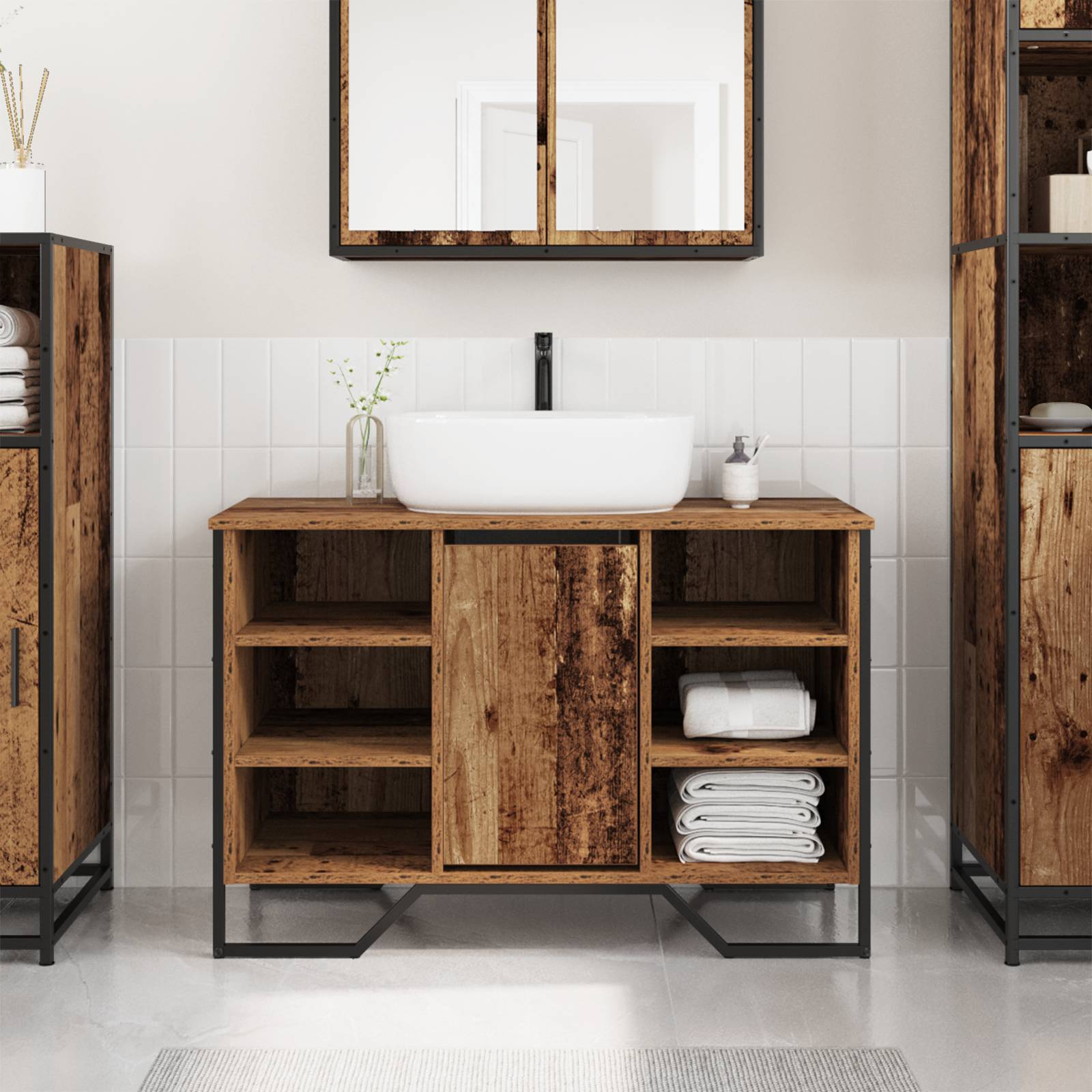 vidaXL Waschbeckenschrank Altes Holz 91x35x60 cm Holzwerkstoff