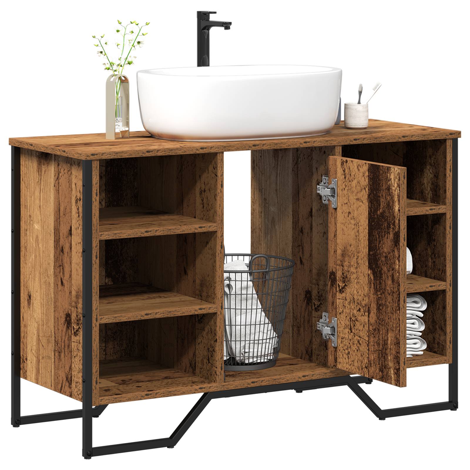 vidaXL Waschbeckenschrank Altes Holz 91x35x60 cm Holzwerkstoff