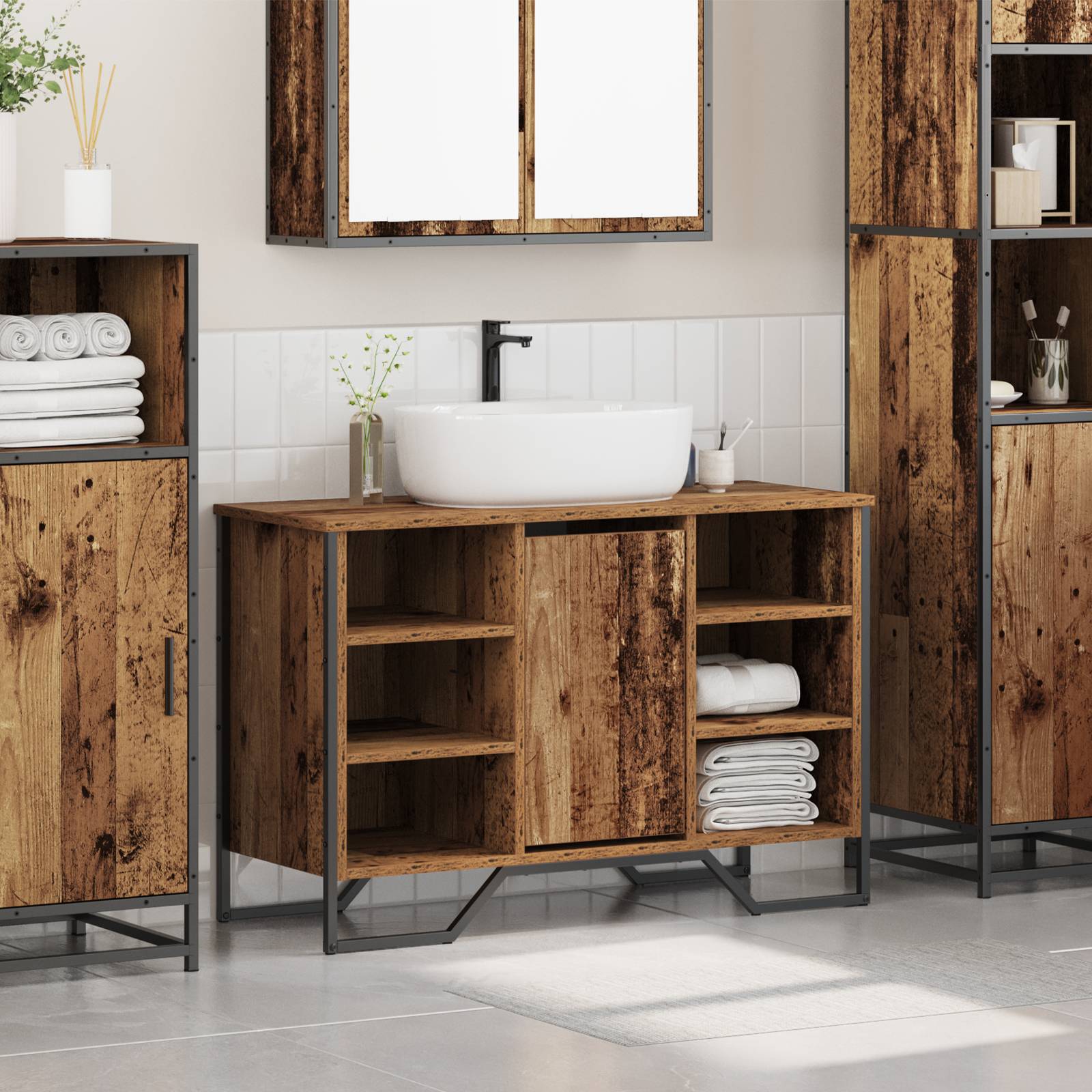 vidaXL Waschbeckenschrank Altes Holz 91x35x60 cm Holzwerkstoff