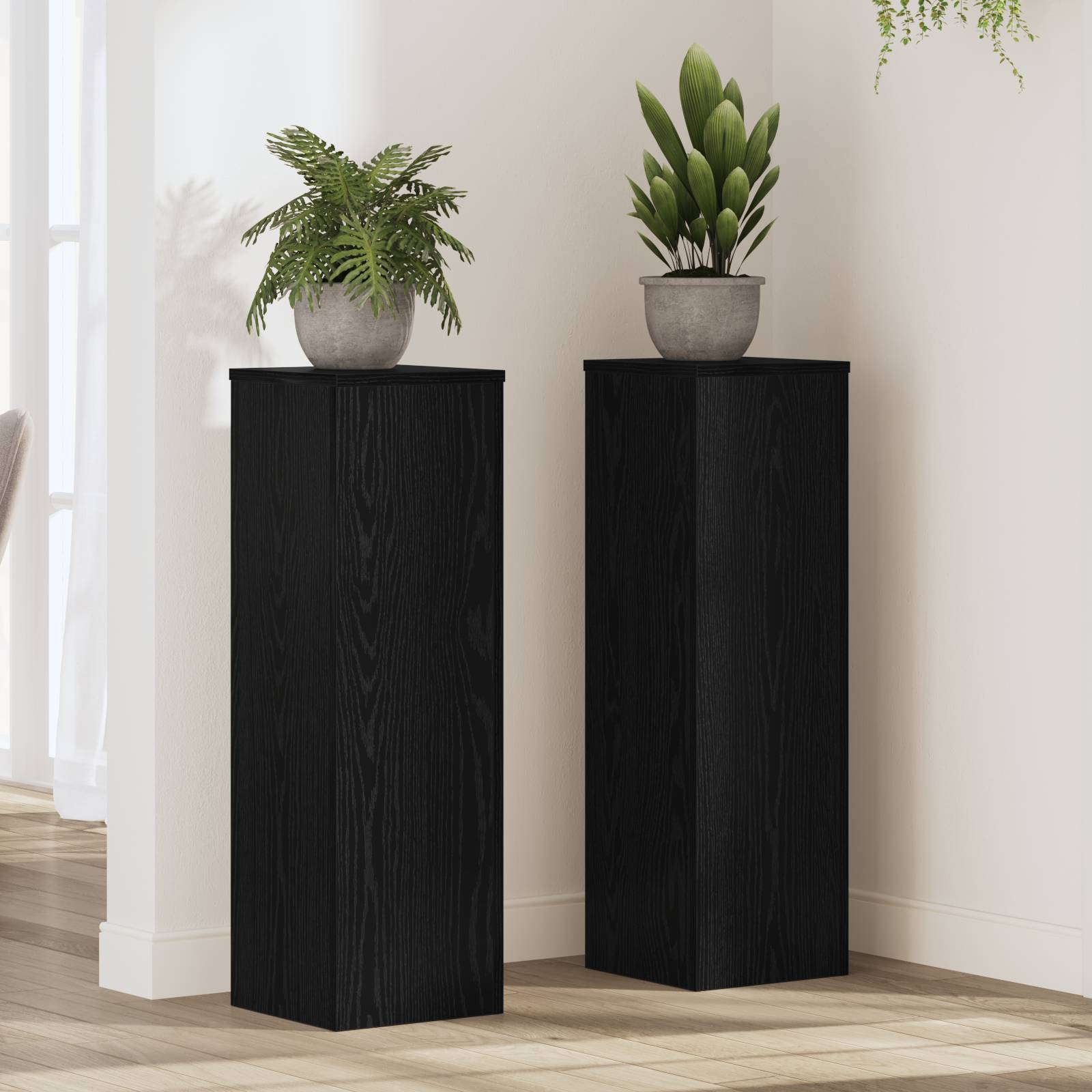 vidaXL Pflanzenständer 2 Stück Schwarze Eiche 25x25x80 cm Schichtholz