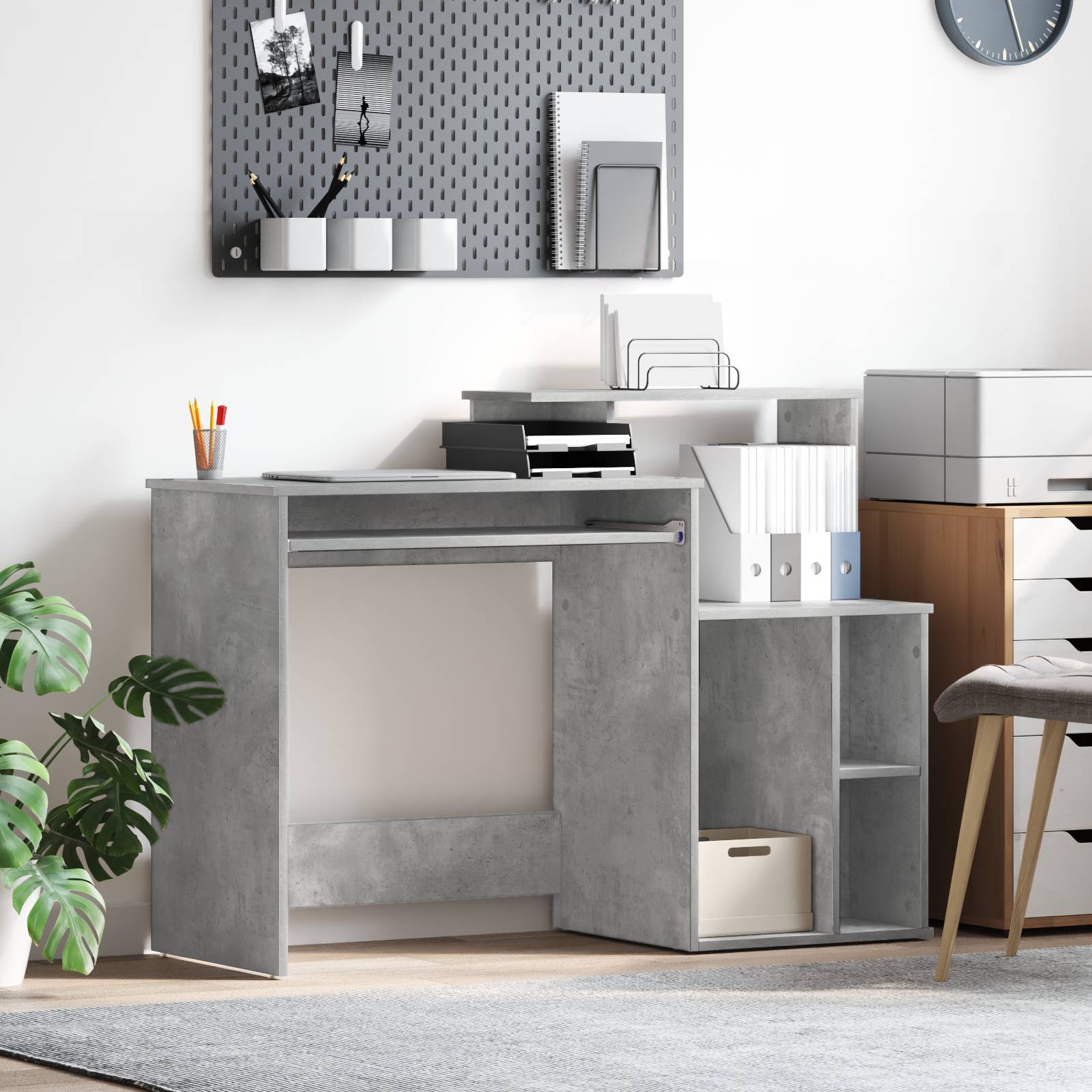 vidaXL Schreibtisch mit Stauraum Betongrau 120.5x44x88.5 cm Holzwerkstoff