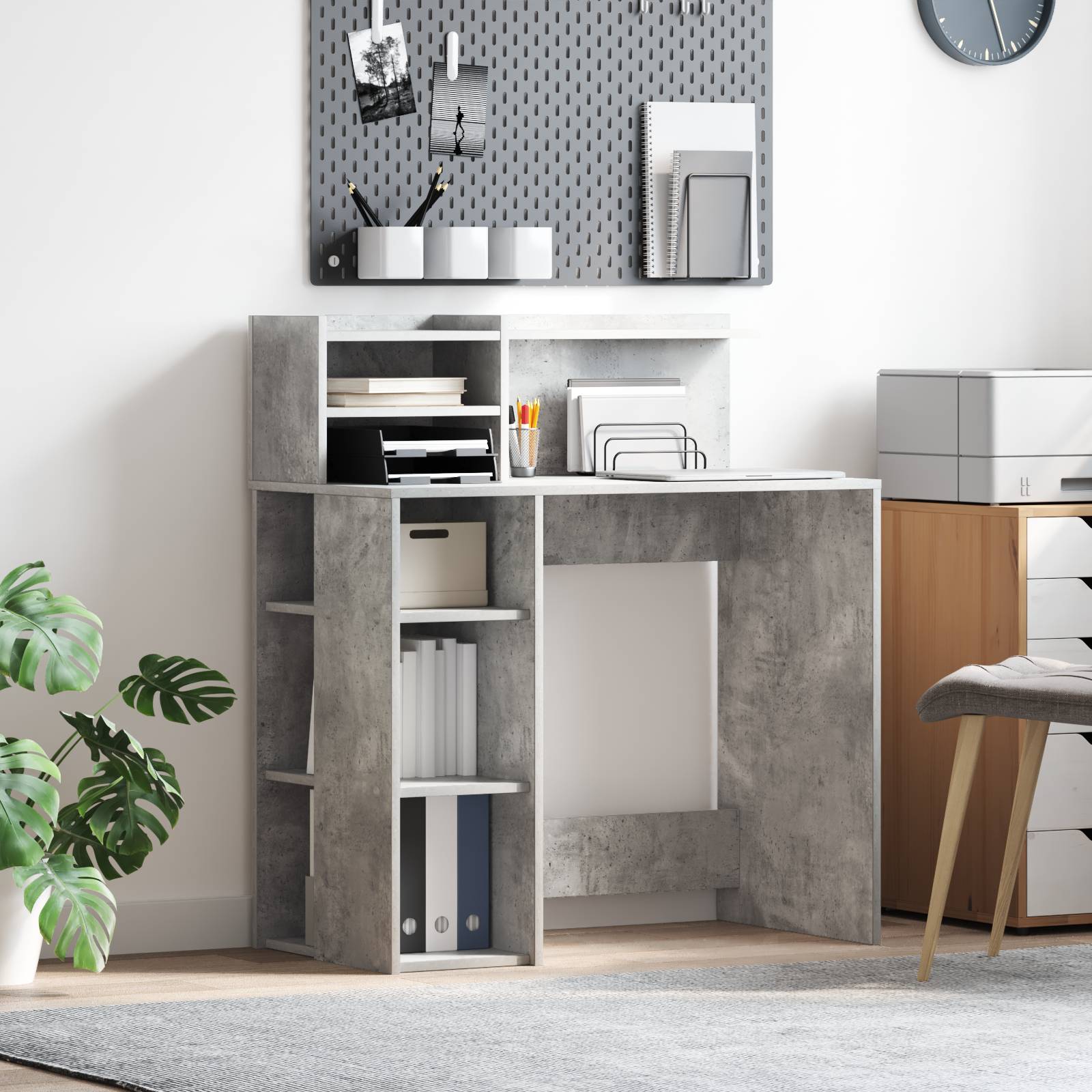 vidaXL Schreibtisch mit Stauraum Beton grau 90x48x101.5 cm Holzwerkstoff