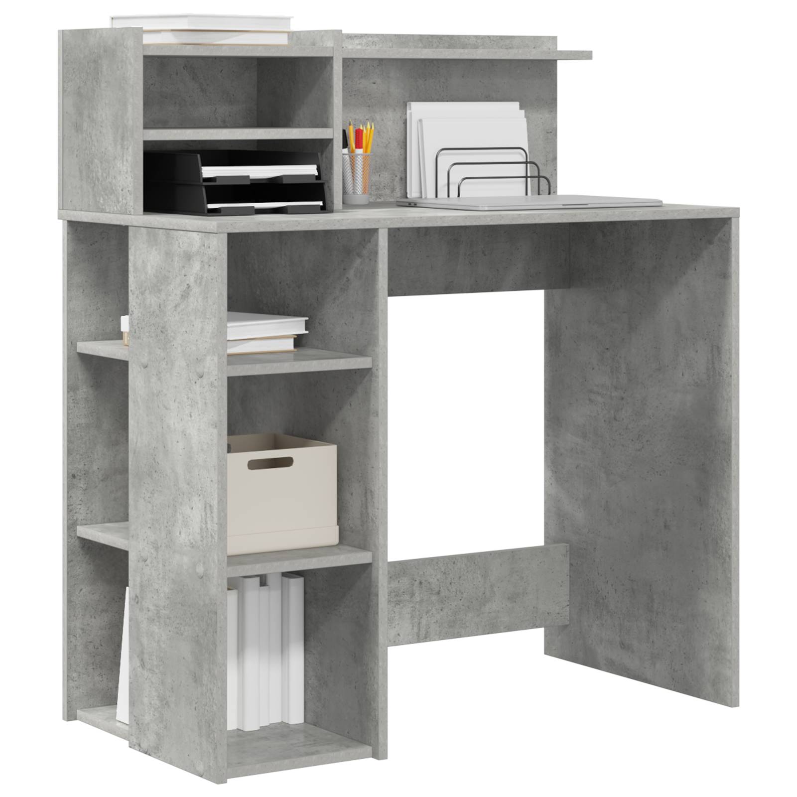 vidaXL Schreibtisch mit Stauraum Beton grau 90x48x101.5 cm Holzwerkstoff