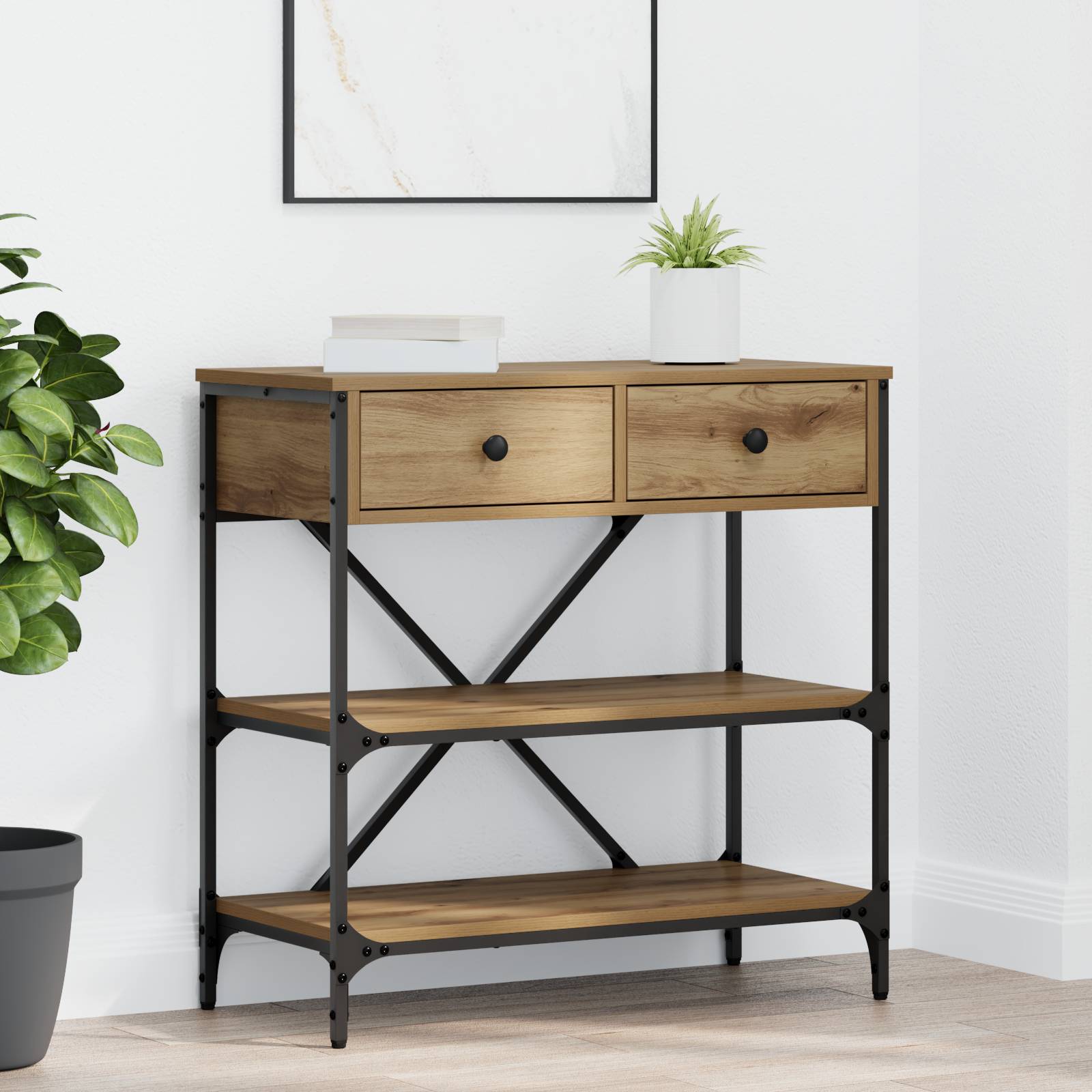 vidaXL Konsolentisch Massivholz Eiche 75x34,5x75 cm Holzwerkstoff