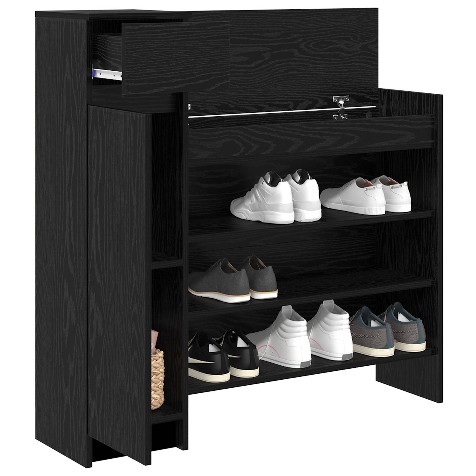 vidaXL Schuhschrank Schwarz Eiche 100.5x28x100 cm MDF