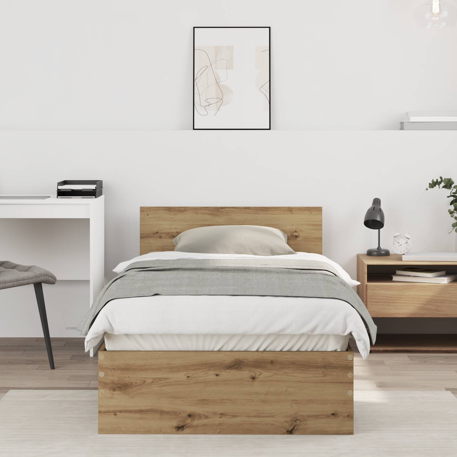vidaXL Bettgestell ohne Matratze mit Kopfteil Artisan Eiche 75x190 cm