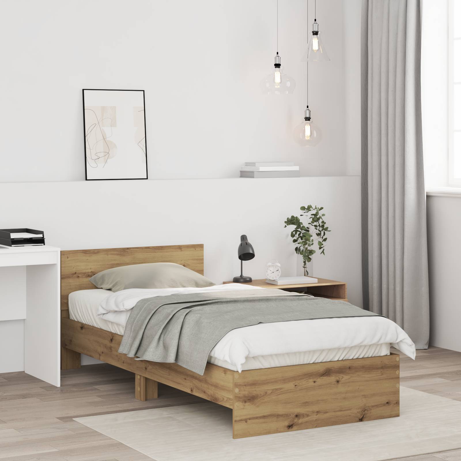 vidaXL Bettgestell ohne Matratze mit Kopfteil Artisan Eiche 75x190 cm
